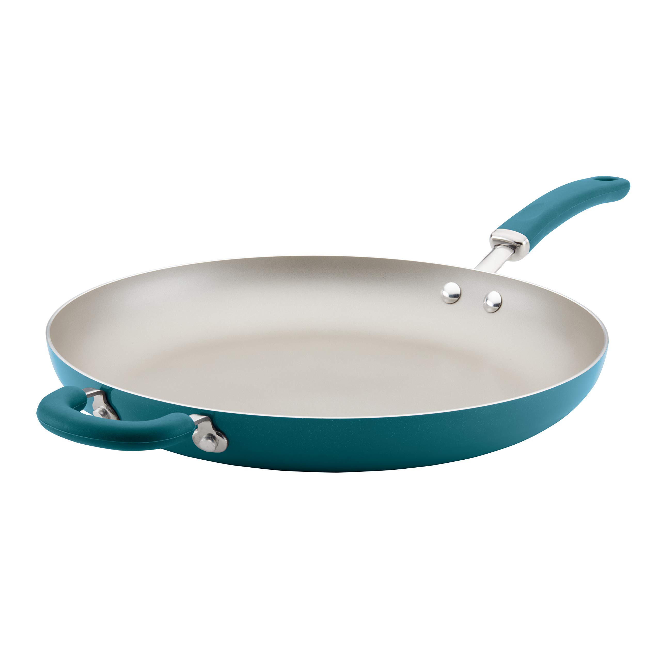 Rachael Ray 14.5-Inch Nonstick Frying Pan with Helper Handle - Teal Shimmer Skillet for Sauteing, Frying & Baking - Perfect for Stovetop & Oven Use