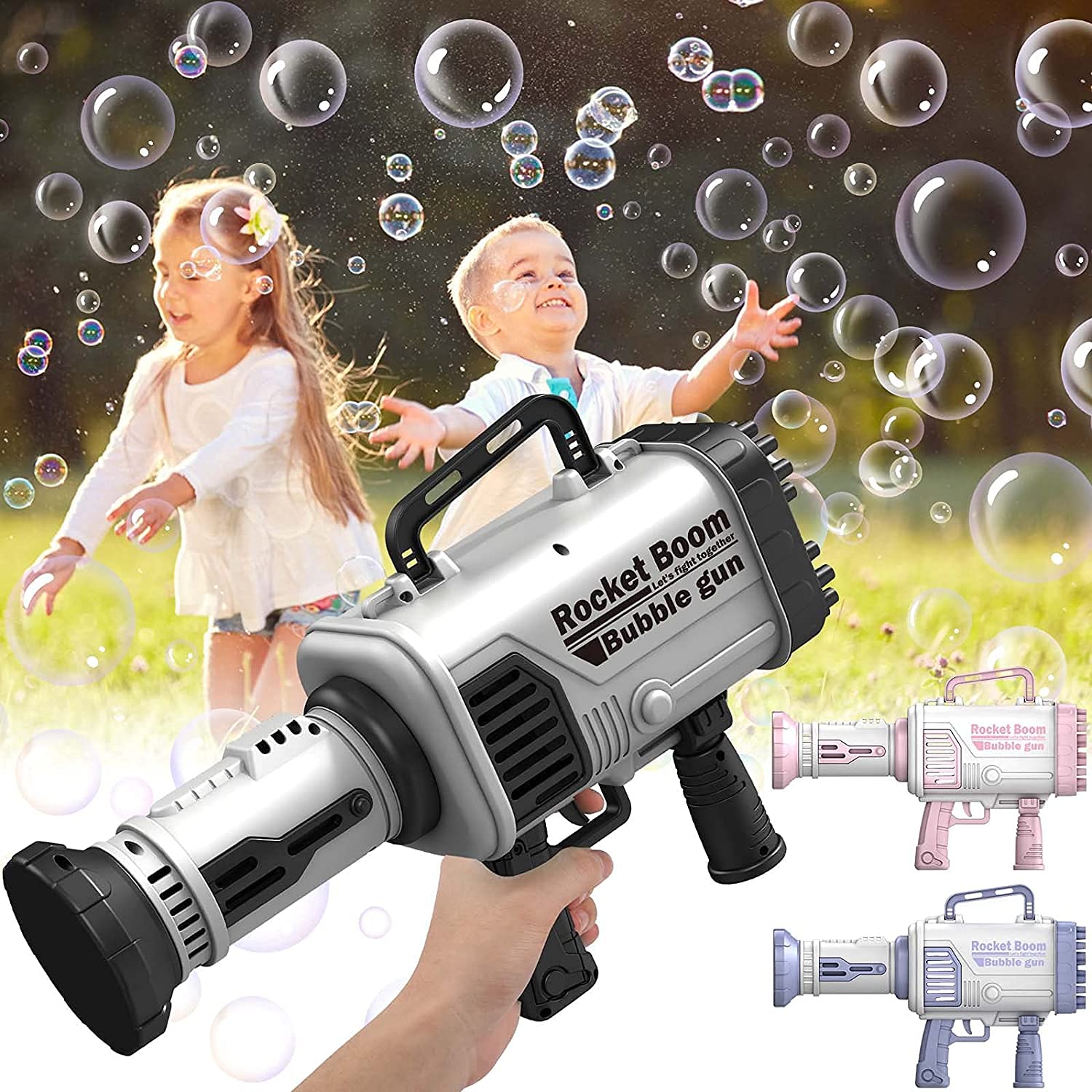 **64-Hole Rocket Bubble Gun - DIY Bubble Blaster Machine for Kids, Outdoor Party Wedding Toy with Long-Range Bubble Shooter (1st Gen, Black) - Fun for Birthday, Park, and Backyard Play**