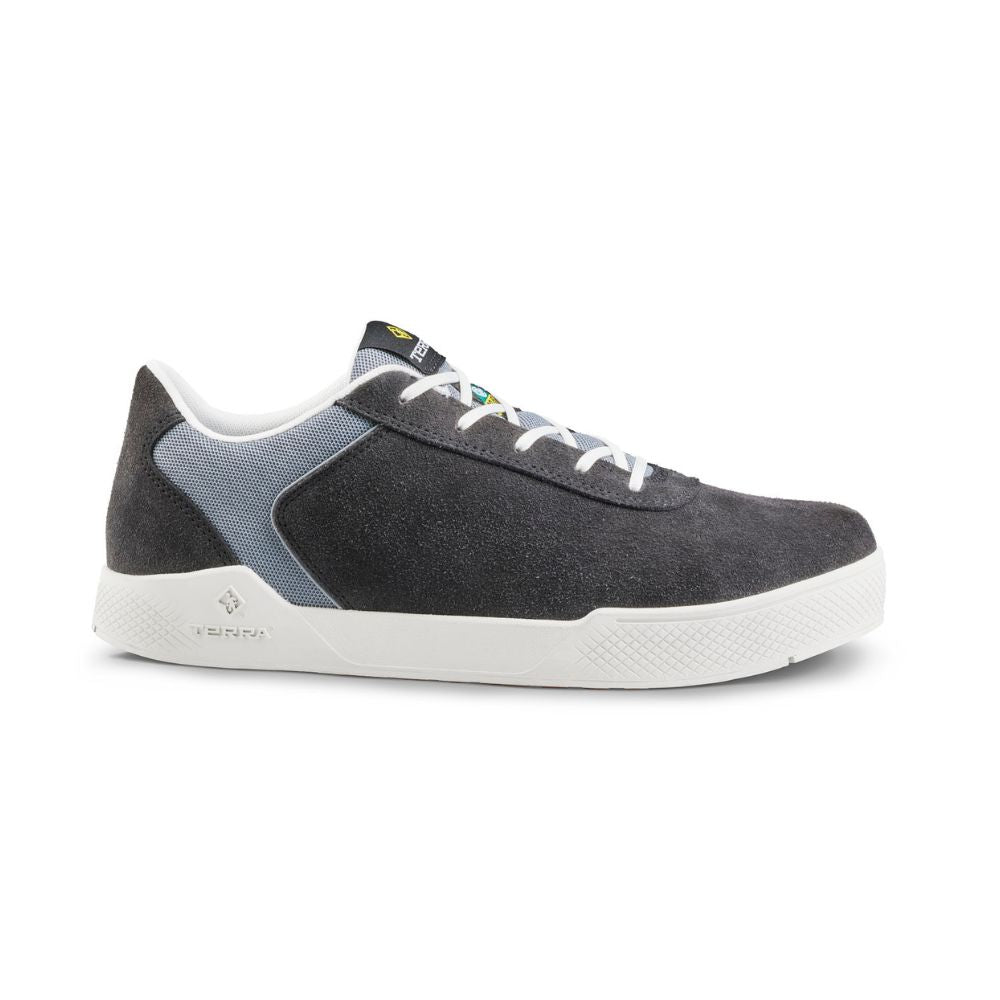 Terra Mullen Men's Aluminum Toe Skate Shoes - Black/White Safety Work Shoes for Construction & Warehouse - Lightweight Athletic Sneakers for Industrial Workers