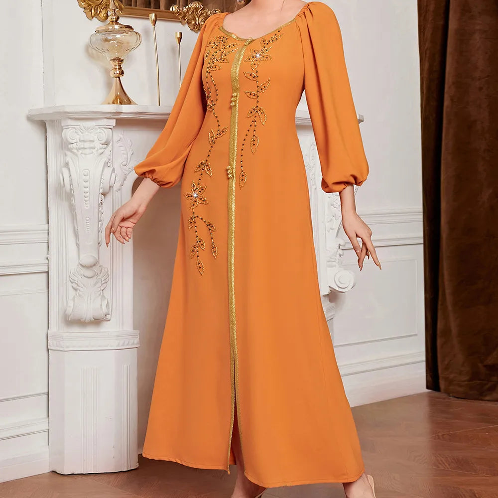 Elegant Hand-Stitched Rhinestone Beaded Caftan Dress for Women - Boho Chic Beach Cover Up, Evening Gown & Summer Party Wear