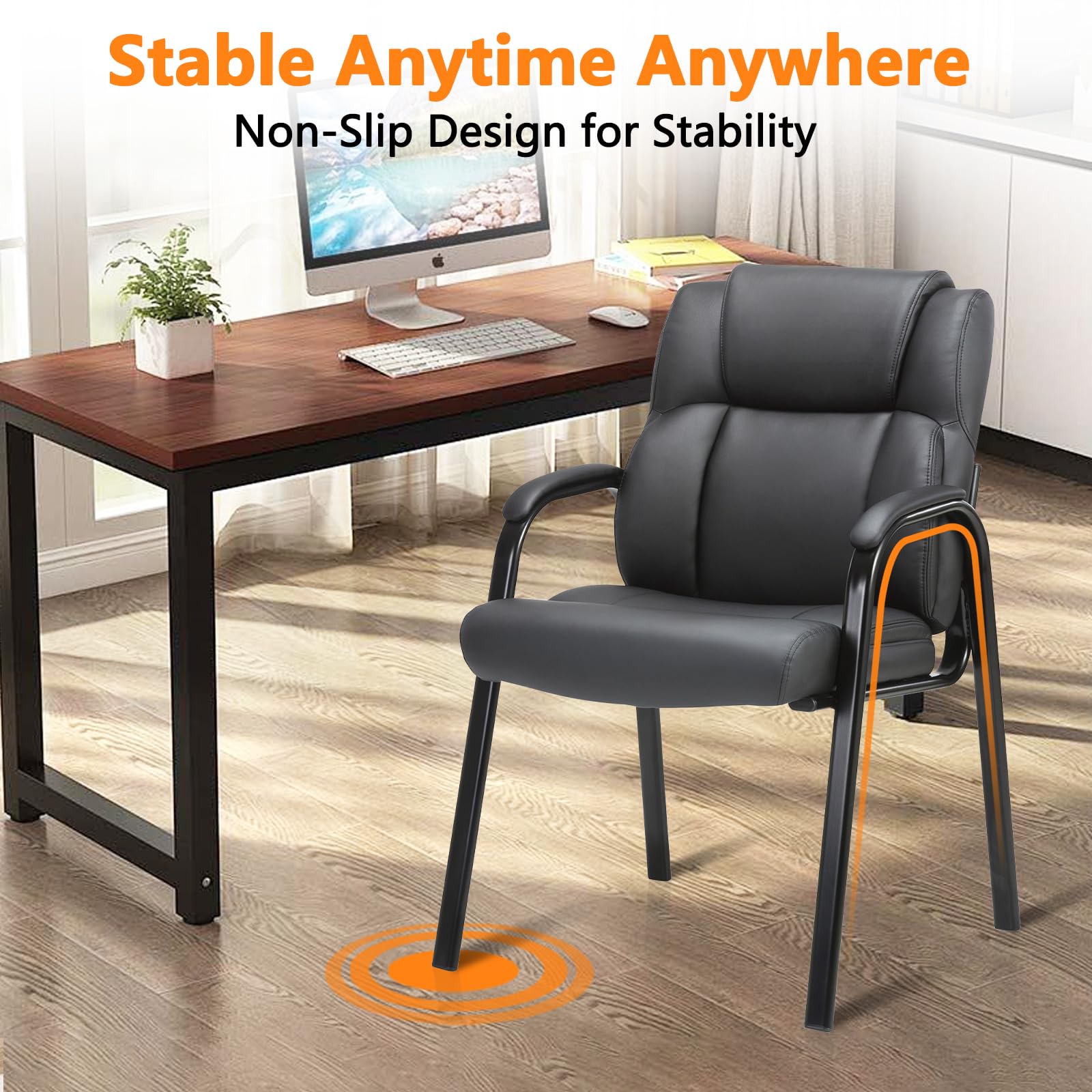CLATINA Genuine Leather Guest Chairs Set of 4 - Ergonomic Office Chairs with Padded Armrests for Reception, Conference Room, Waiting Area, Home Office - Black Modern Seating Solution for Professional & Comfortable Workspaces