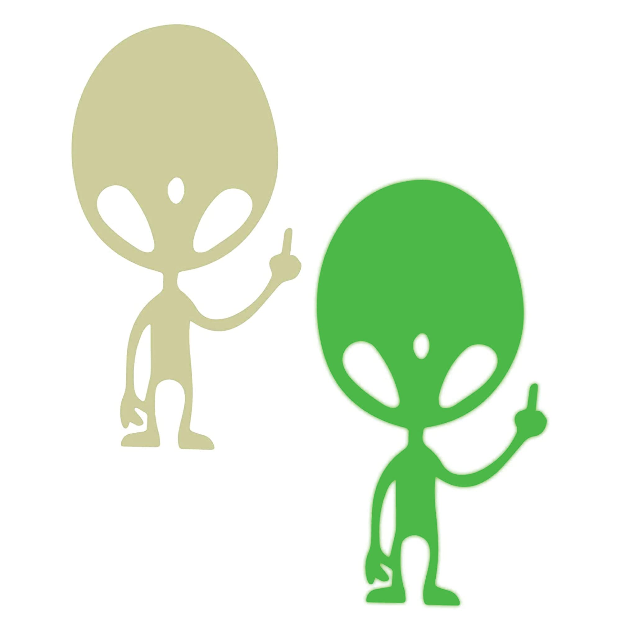 2 Pack Glow in The Dark Alien Giving Middle Finger Stickers - Fun Wall Decals for Light Switch & Outlet - Kids Room Night Light & Dark Pathway Guide - Perfect for Bedroom, Halloween Decor & Party Supplies