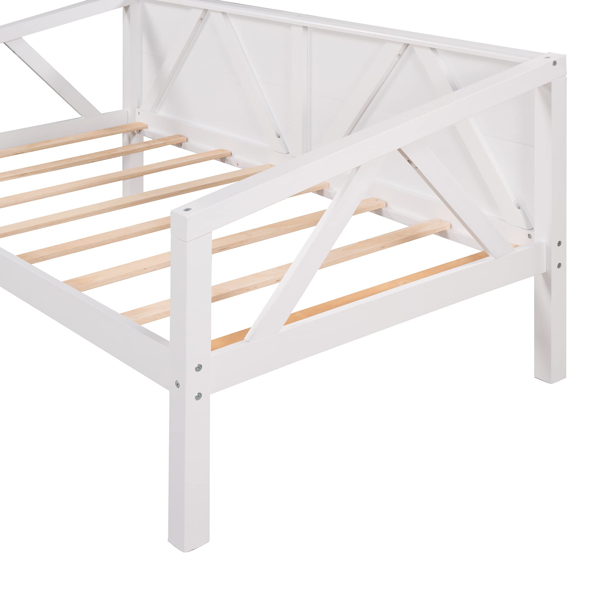 SOFTSEA Twin Daybed Frame - Sturdy Wooden Bed Frame with Wood Slats Support & Triangle Design | Perfect for Guest Room, Dorm, or Small Space Living
