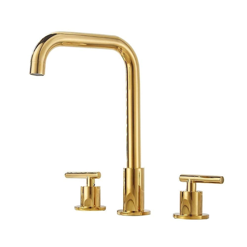Gold Bathroom Faucet - 3 Hole Bathtub Tap with Hot & Cold Water for Washbasin, Sink, and Face Washing | Durable Split Type Design for Modern Bathrooms (Gold Finish)