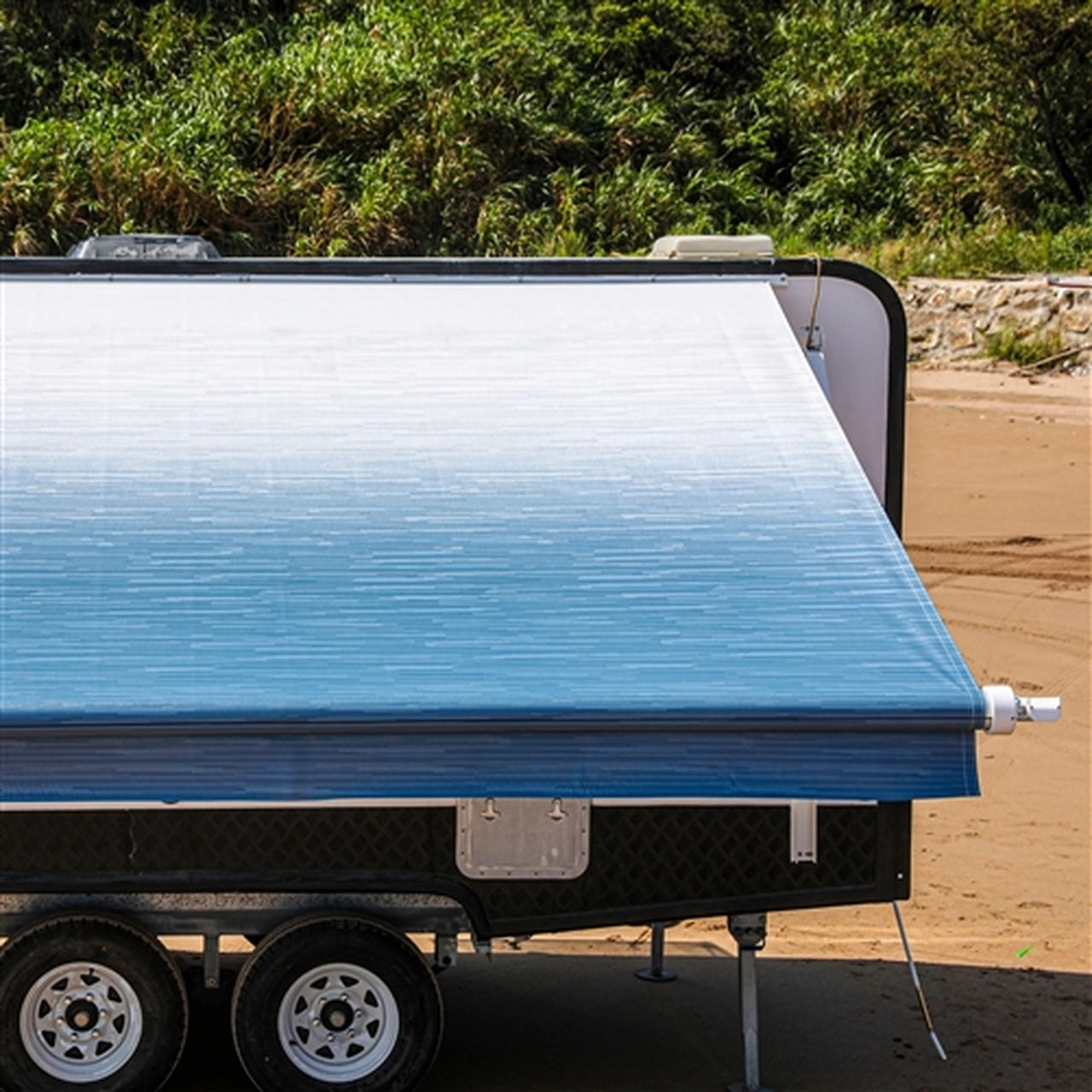 Aleko 21 x 8 Feet Motorized Retractable RV Awning with Blue Fade - Perfect for Camping, Outdoor Relaxation & RV Travel Accessories