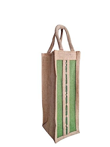 Eco-Friendly Jute Bottle Holder with Chick Design | 1L Water Bottle Carrier | Reusable & Sustainable Jute Fabric Bag for Picnics, Hiking & Outdoor Activities (Green)