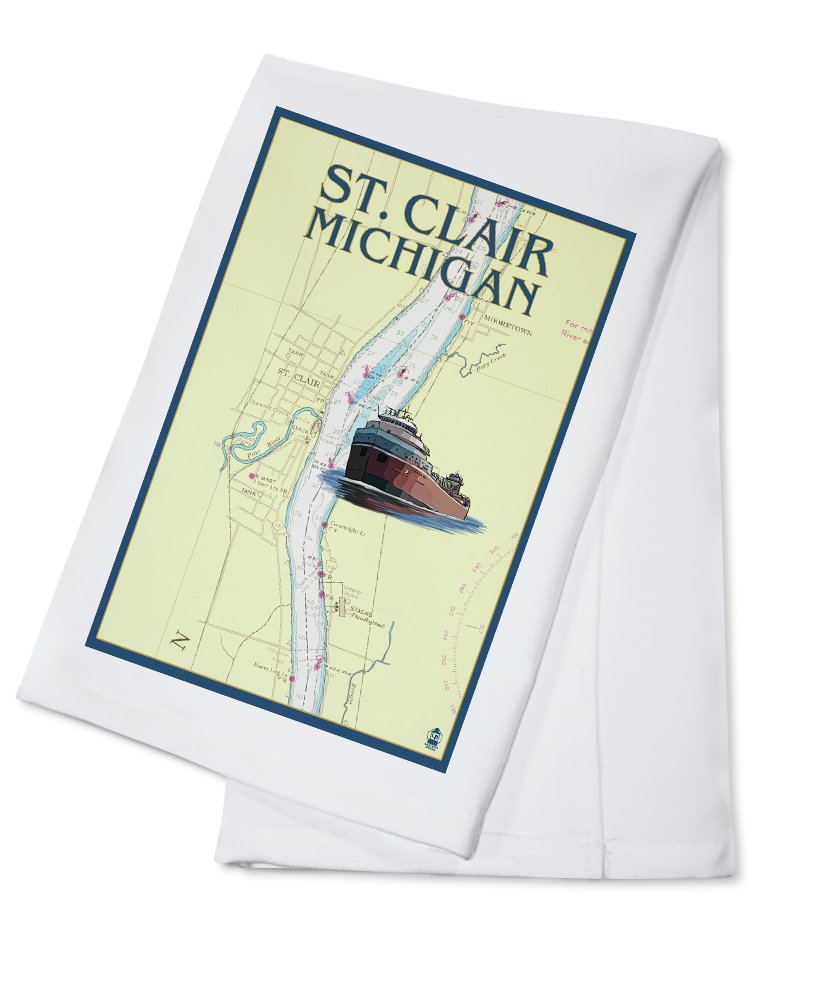 St. Clair Michigan Nautical Chart Tea Towel - 100% Cotton Decorative Hand Towel for Kitchen & Home - Perfect for Gifts, Coastal Decor, and Dish Drying