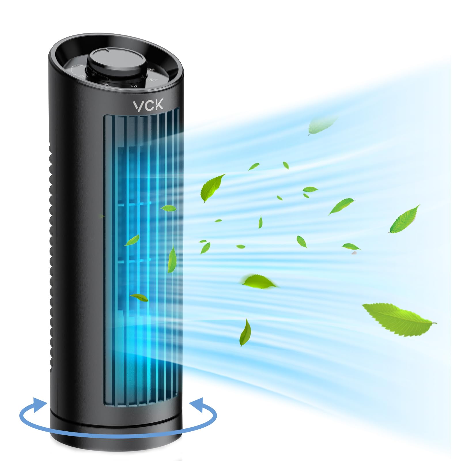 VCK 80° Oscillating Bladeless Tower Fan - 13'' Desk Fan with 3 Speed Settings, Ultra Quiet Operation, Compact & Portable Design for Bedroom, Home Office, Desktop - Perfect for Cooling, Air Circulation & White Noise in Small Spaces