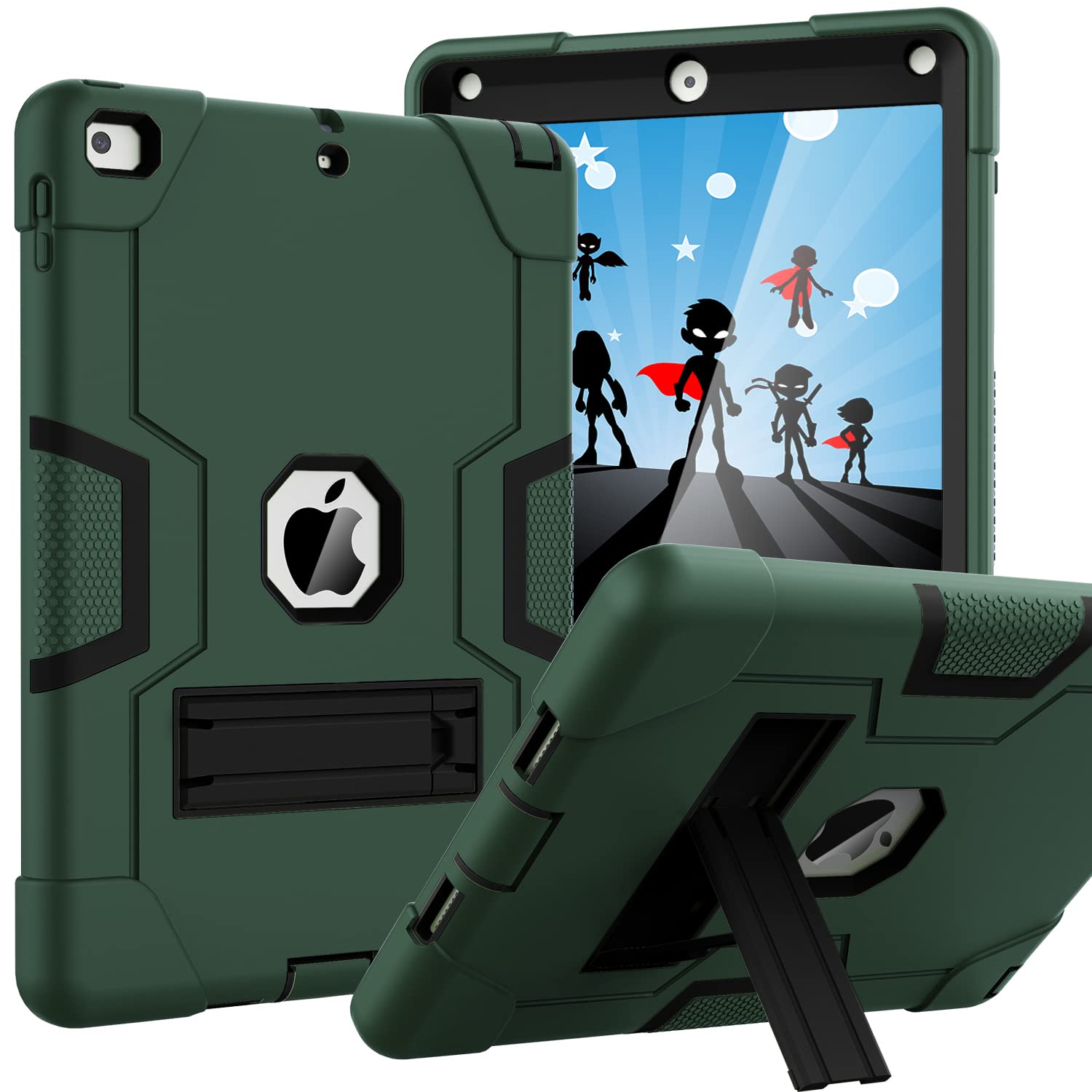 OKP Shockproof Rugged Case for iPad 6th/5th Gen & iPad Air 2 (9.7 inch) - Hybrid Protective Cover with Built-in Kickstand for iPad 2017/2018 Models (Alpine Green & Black) | Perfect for Work, Travel & Outdoor Use