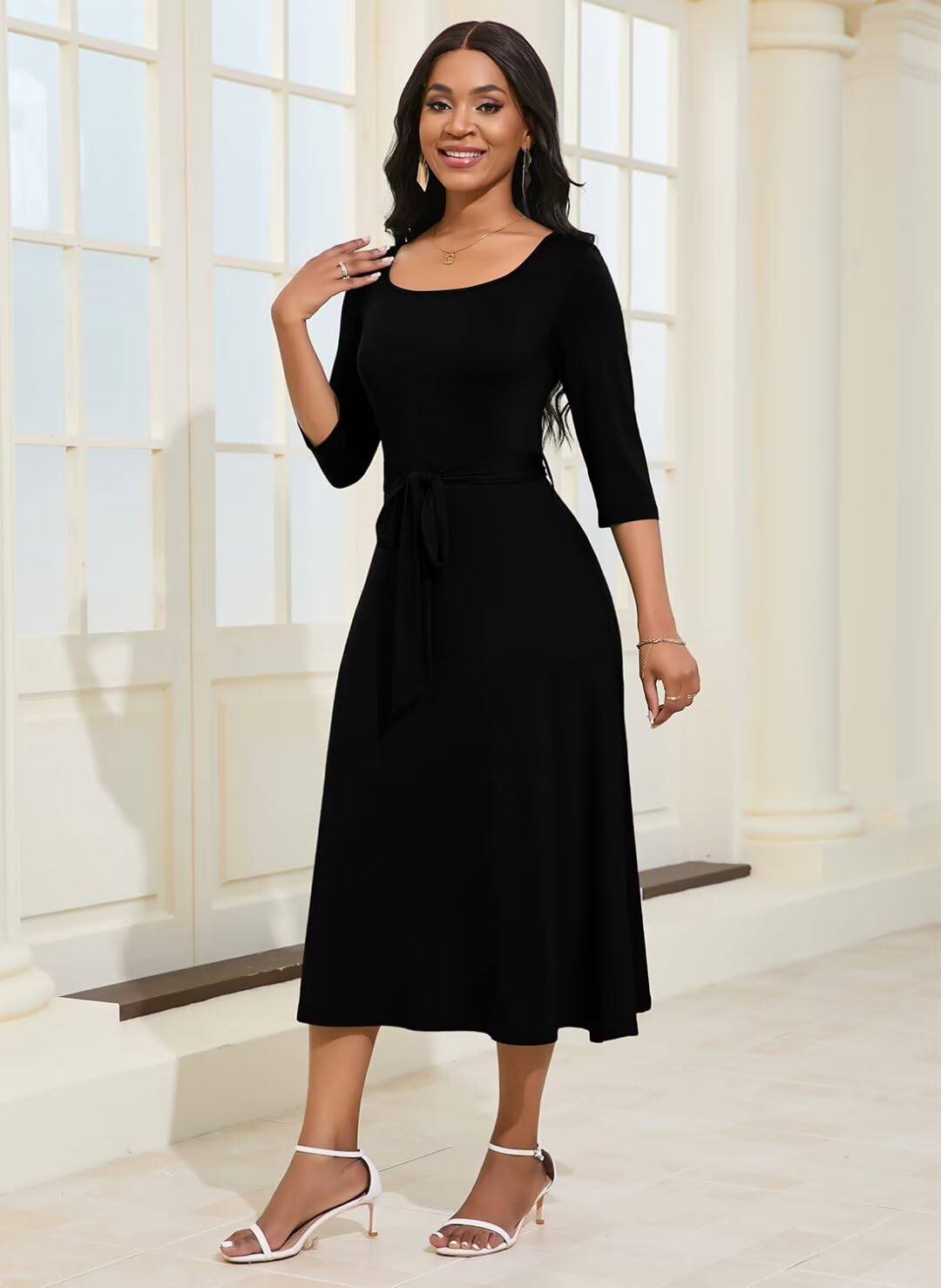 Magritta Women's Plus Size Wrap Dress - 3/4 Sleeve Midi Cocktail Dress with Pockets for Casual & Evening Wear | Flattering Curvy Fit for Date Night, Office & Special Occasions