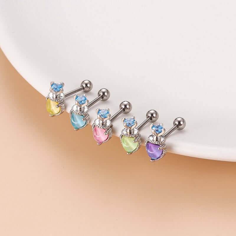 20G Cartilage Tiny Stud Earrings - Heart & Conch Helix Studs for Women | HSPJ800 | Perfect for Daily Wear, Parties & Gifts