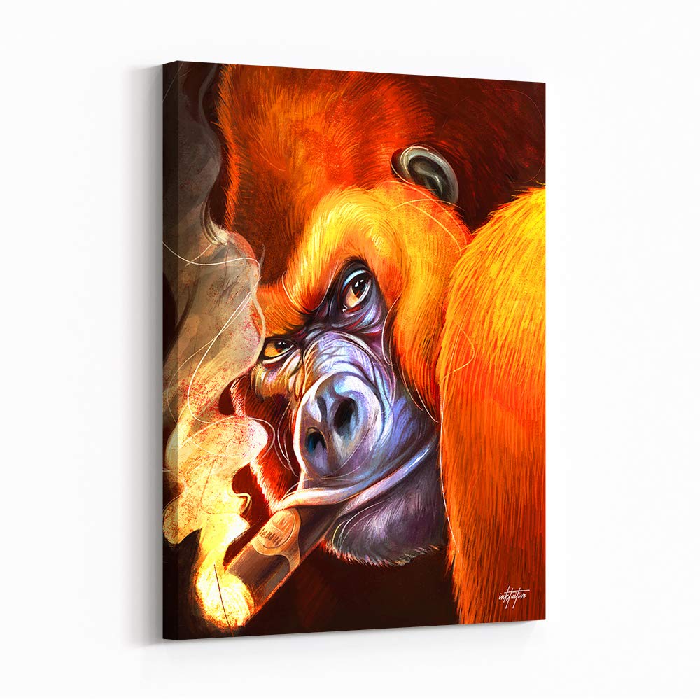 Inktuitive 'Gorilla Smoke' Motivational Canvas Wall Art - Modern Home & Office Decor for Bedroom, Living Room, Man Cave - 16x12 Inches - Perfect for Inspiring Spaces & Gifts