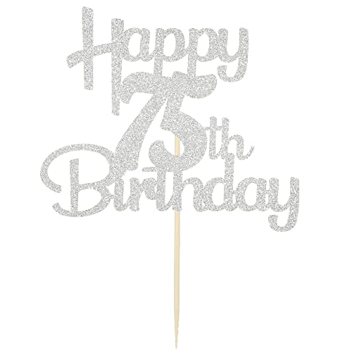 75th Cake Topper - Silver Glitter