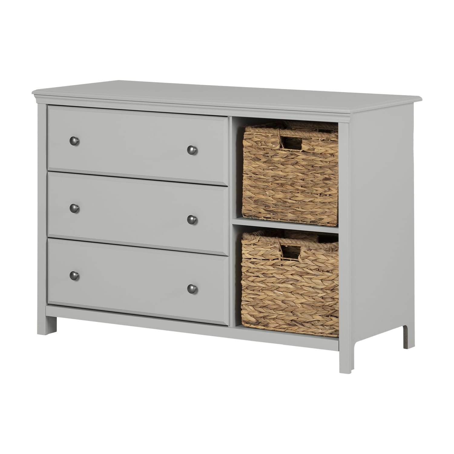 South Shore Cotton Candy 3-Drawer Dresser with Baskets, Soft Gray - Modern Kids Bedroom Storage Solution for Clothes, Toys & Nursery Organization