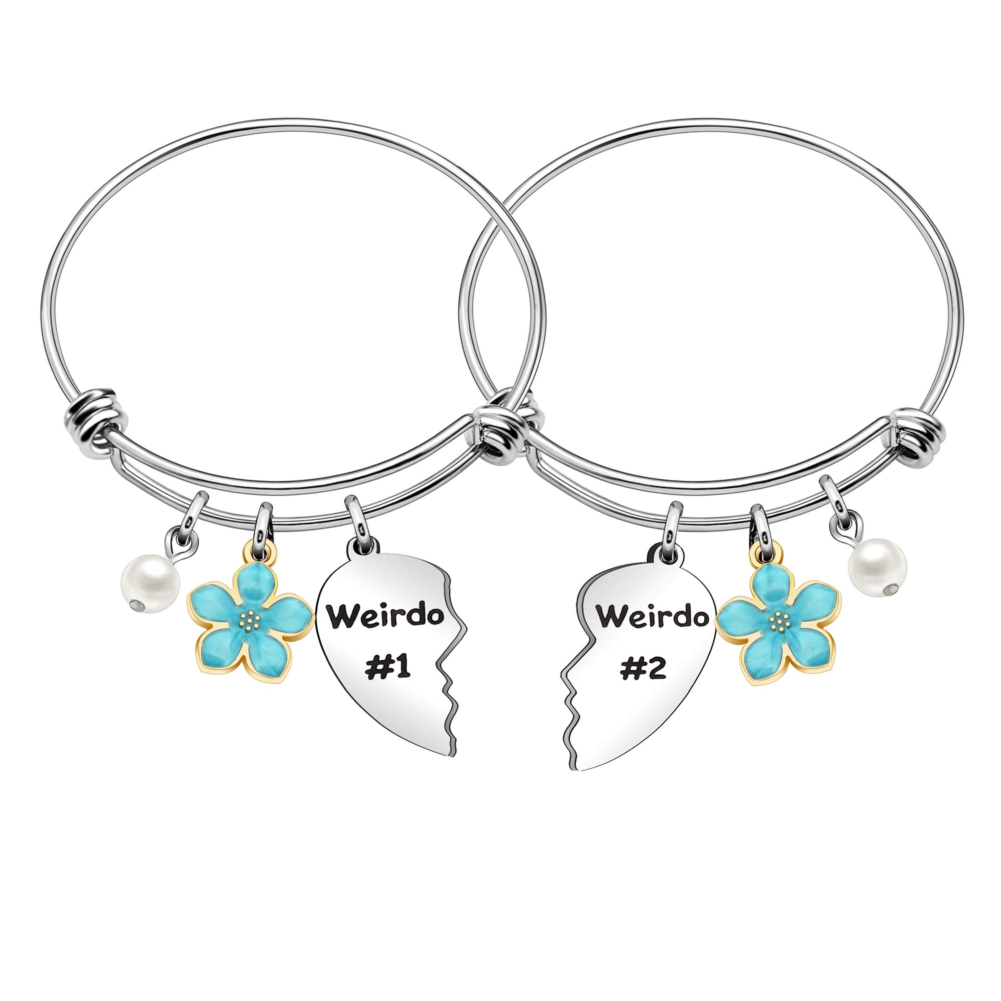 Maxforever Women Girls Best Friend Forever Charm Pendant Bracelet Bangle - Weirdo #1 & Weirdo #2 Friendship Gift for Birthdays, Anniversaries & Special Occasions