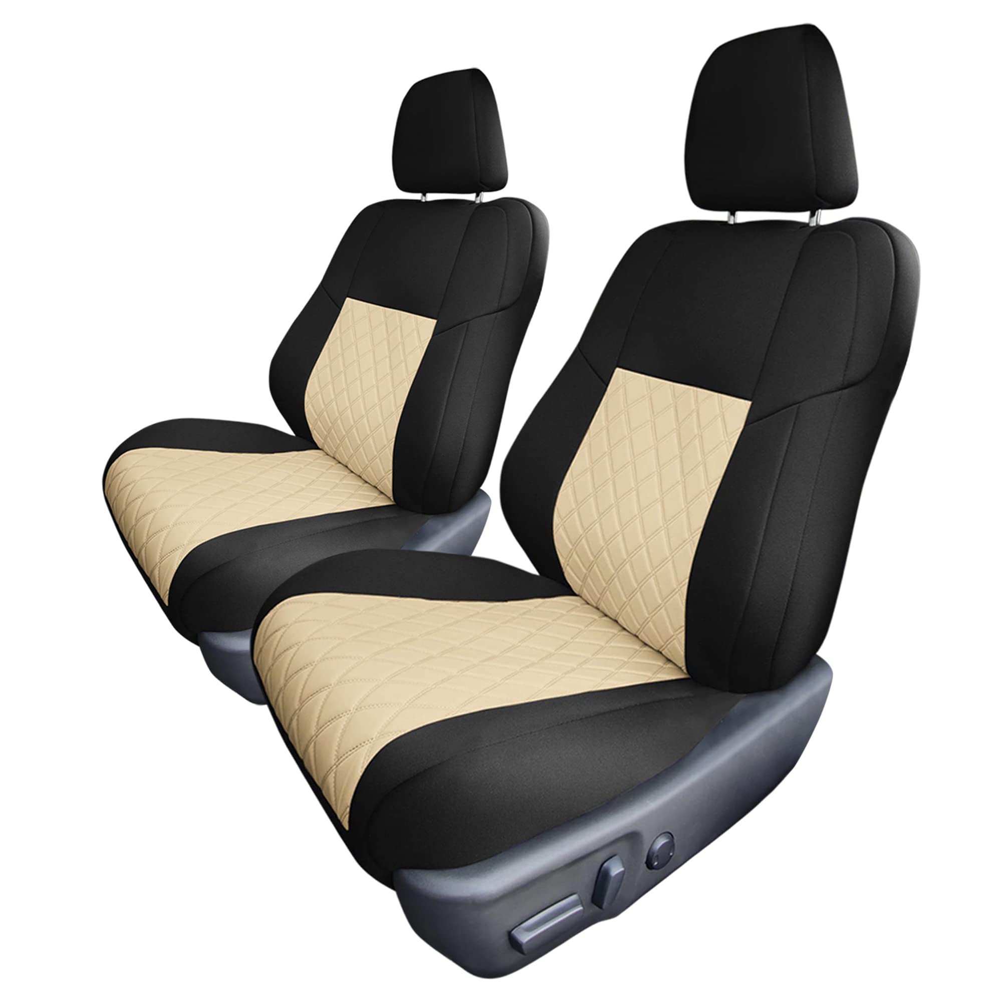 Custom Fit Neoprene Seat Covers for Toyota Camry LE/SE/XSE/XLE (2012-2017) - Waterproof Beige & Black Front Seat Covers | Perfect for Daily Commuting, Road Trips & Protecting Car Interior
