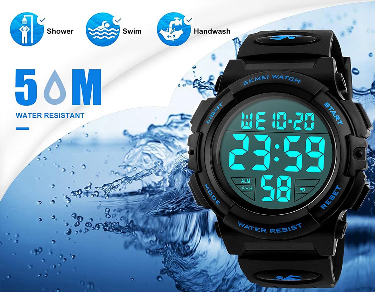 Men's Digital Sports Watch - Waterproof LED Screen, Large Face Military Army Watch for Outdoor, Running, Hiking & Tactical Activities