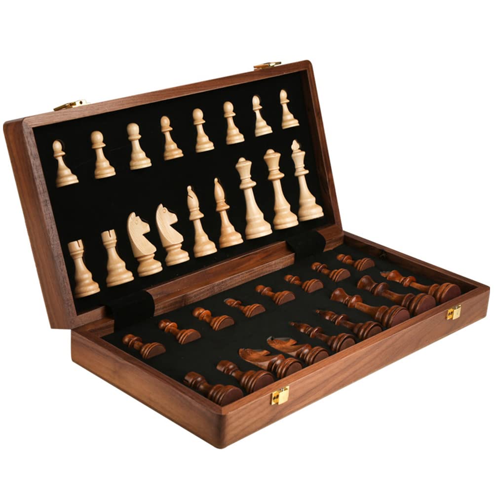 Premium Walnut Wood Chess Set - 39x39cm Handcrafted Folding Chessboard with Classic Design for Adults | Perfect for Home Decor, Game Nights & Gifts | Traditional Board Game & Collectible Chess Pieces
