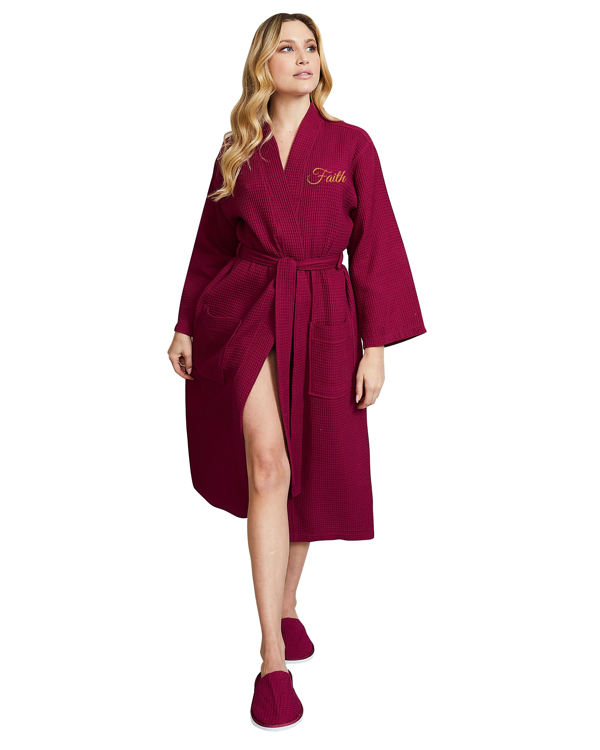 Lotus Linen Women's Lightweight Waffle Weave Robe - Soft Long Cotton Bathrobe & Kimono Spa Robe for Relaxation, Bathing, and Lounging at Home
