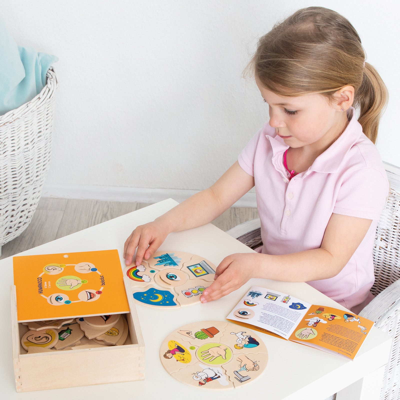 Beleduc Humanico 5 Senses Puzzle - Sensory Exploration Game for Kids | Educational Wooden Toy for Learning Body Parts & Sensory Development | Perfect for Preschool Classroom & Montessori Play