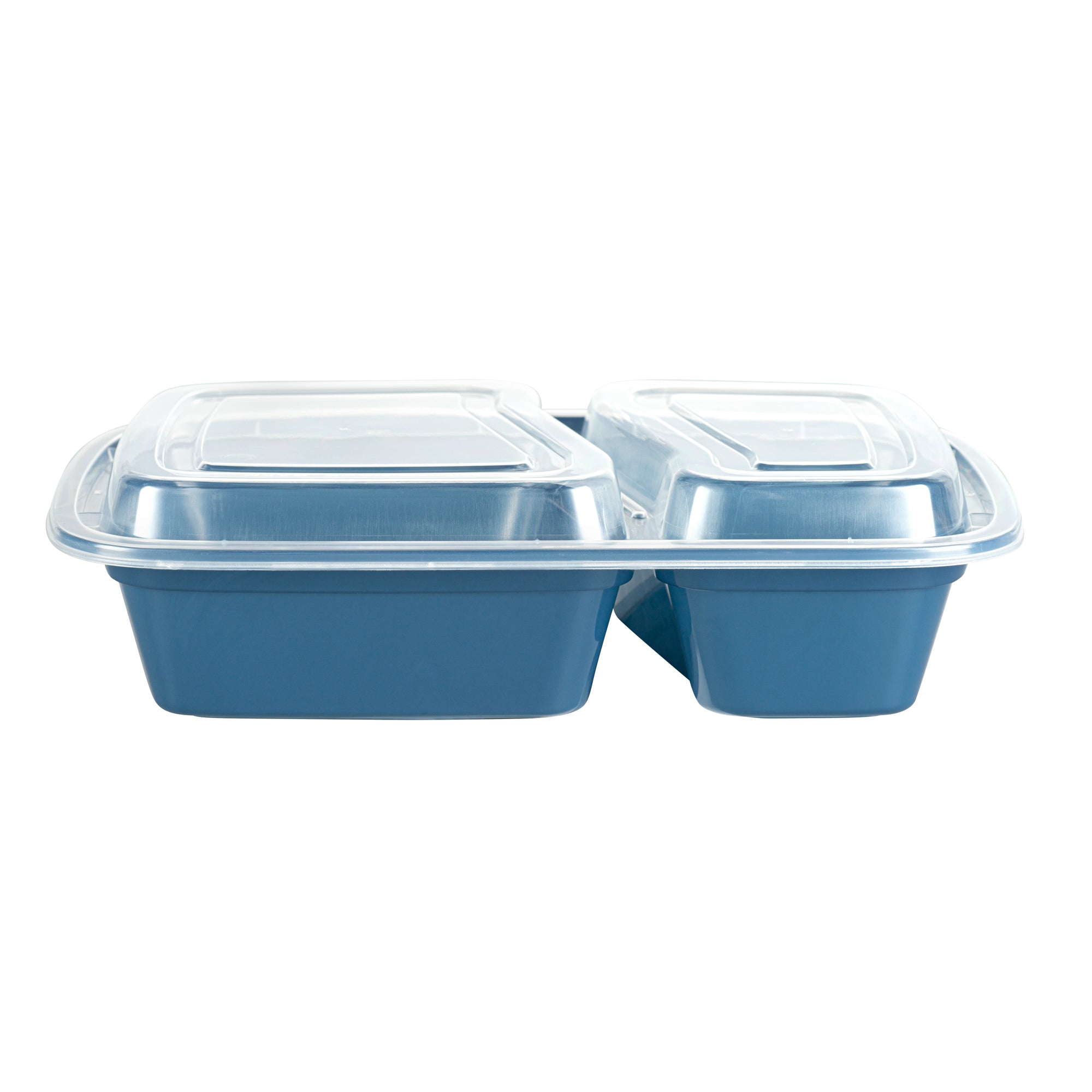 32 oz Midnight Blue Plastic 2-Compartment Food Storage Containers with Clear Lids - Microwave Safe, 8.75