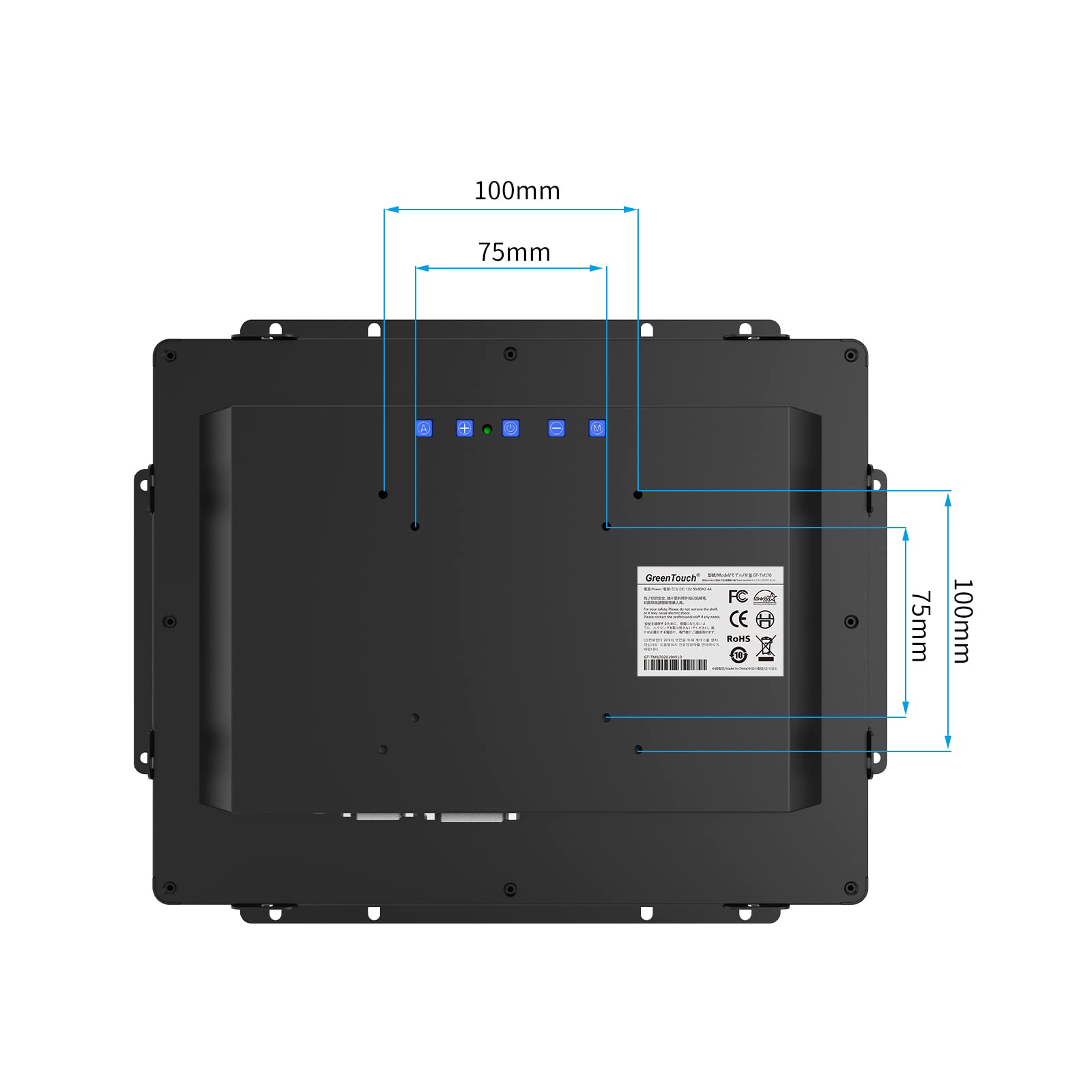 12.1 Inch 10-Point Touch Screen Monitor - IK08/IP65 Rated Open Frame Display with 1024x768 Resolution, Wall Mountable or Desktop Use for Industrial, Retail, and Kiosk Applications