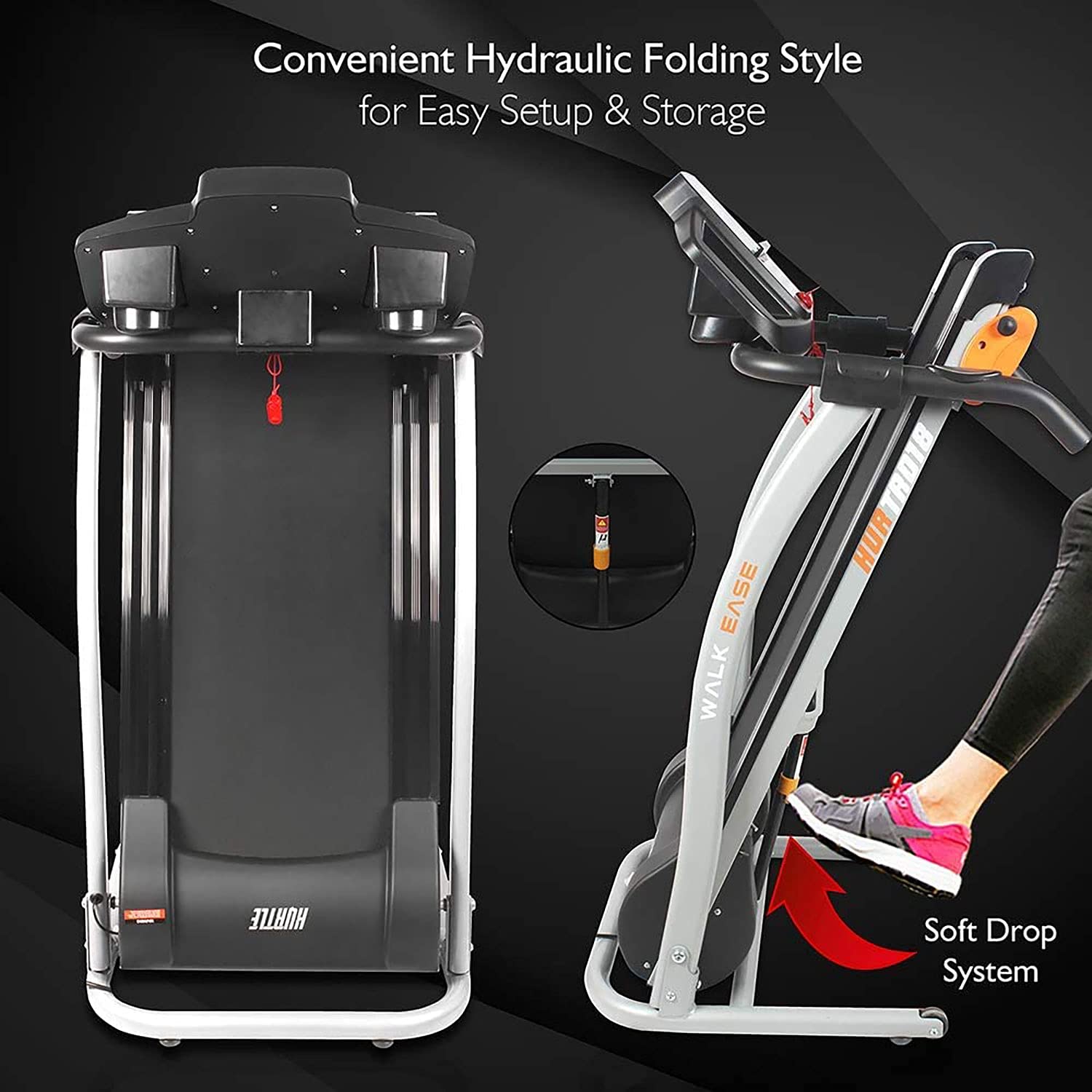 Hurtle Electric Folding Treadmill for Home Use - Compact Cardio Exercise Machine with 12 Training Modes, 3 Incline Levels & Bluetooth Connectivity - Perfect for Walking, Running & Home Workouts in Small Spaces