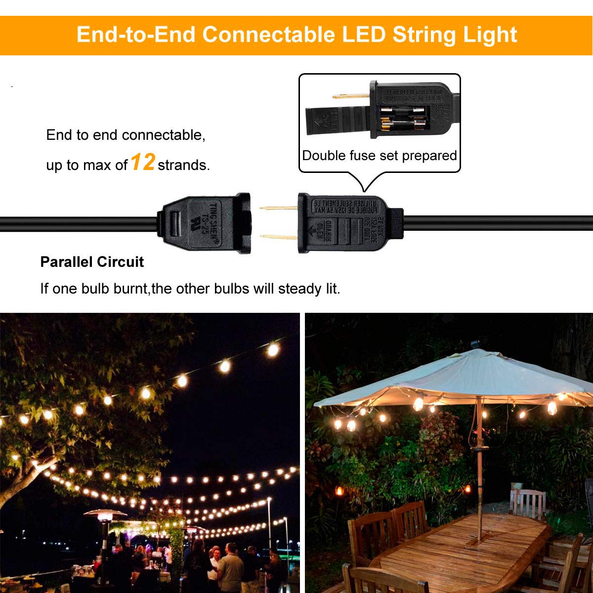 100FT Outdoor String Lights with 33+4 Shatterproof LED Bulbs - Waterproof Commercial Grade Patio Lighting for Backyard, Wedding, Party & Porch Decor | Perfect for Creating Ambience in Gardens, Restaurants, and Outdoor Events