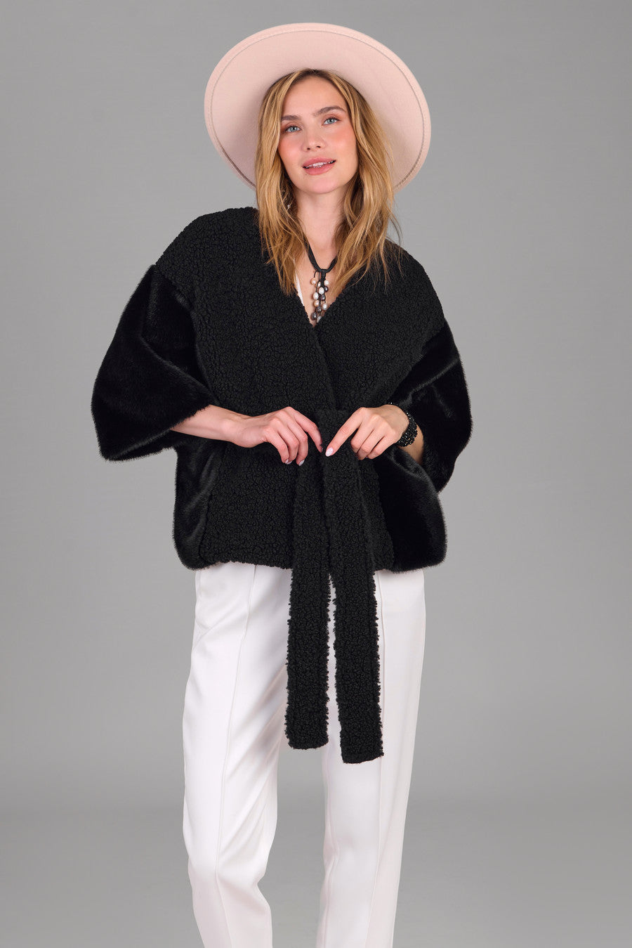Stylish Fur Tie Front Short Kimono Robe - Soft & Cozy Loungewear for Women - Perfect for Relaxing at Home, Spa Days & Photo Shoots