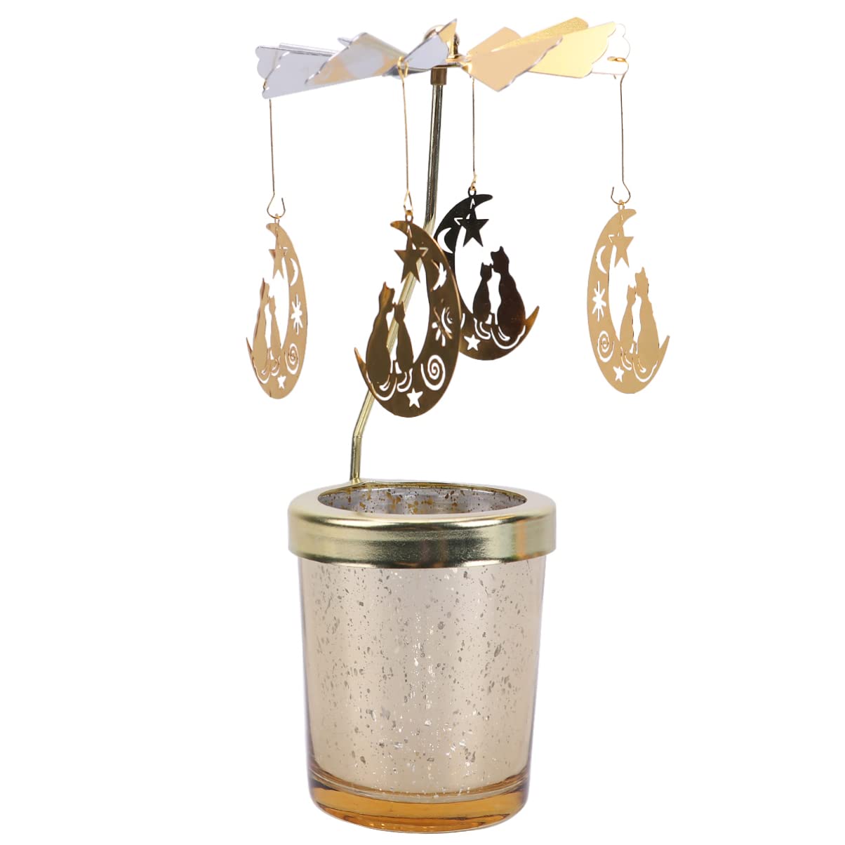 3-Wick Rotating Candle Holder Stand - German Christmas Pyramid Metal Candle Carousel with Cover | Perfect for Holiday Decor, Christmas Tree Topper, and Festive Home Ambiance
