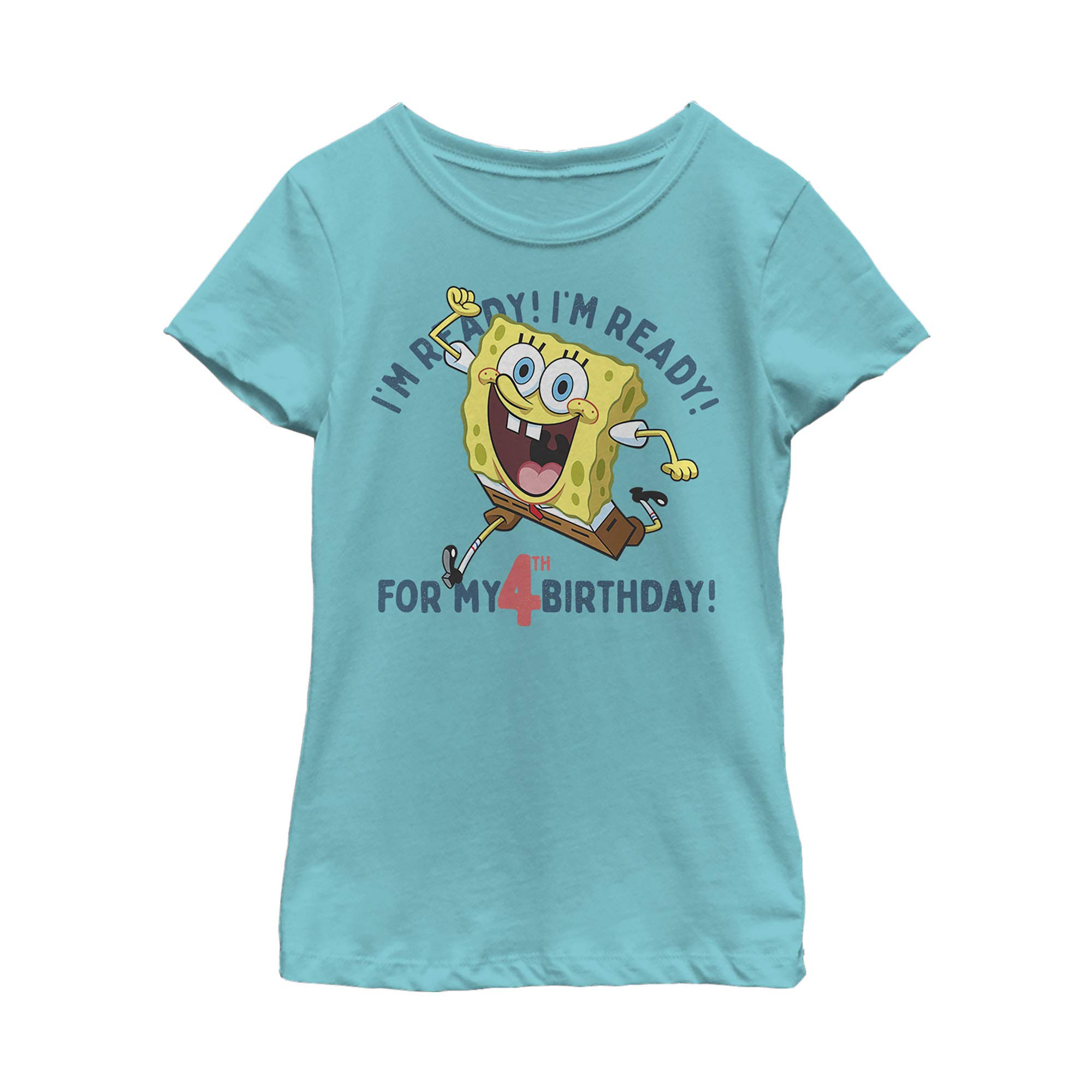 SpongeBob SquarePants Ready to Turn Four Girls Short Sleeve T-Shirt | Cartoon Graphic Tee for Kids | Birthday Party Outfit & Casual Wear