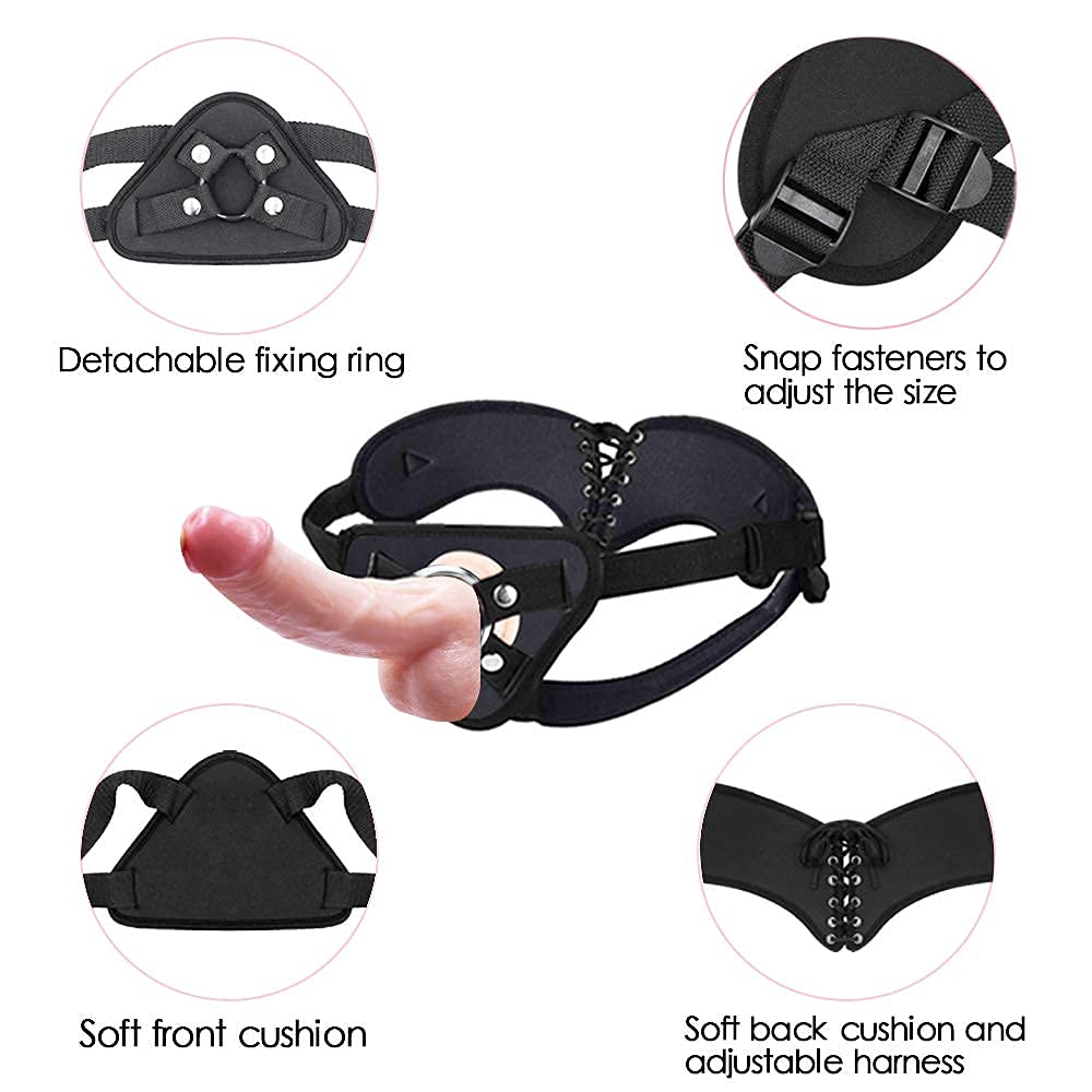 7.6 Inches Realistic Strap-On Dildo with Adjustable Harness & Strong Suction Cup - Premium Silicone Adult Toy for Couples, Pegging, Lesbian Play - Perfect for BDSM, Fetish Fantasy & Sex Gift (Black)
