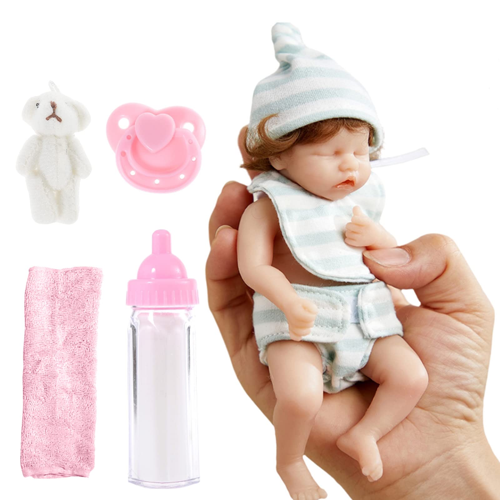 BYNNIX 6 Inch Mini Reborn Baby Doll - Realistic Silicone Newborn Girl Doll with Curly Rooted Hair & Outfit | Perfect for Collectors, Gift Giving, Nursery Decor & Photography Props