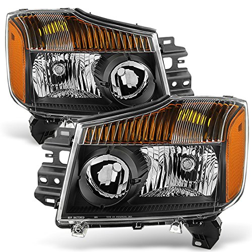 AKKON Black Headlights Front Lamps for 2004-2015 Nissan Titan & 2005-2007 Nissan Armada - Direct Replacement Left & Right Pair - Upgrade Your Truck's Style & Night Visibility