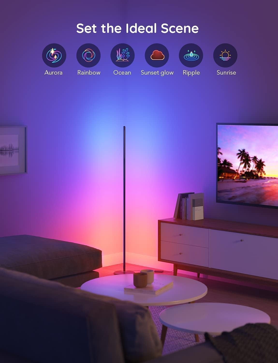 Govee RGBIC Smart LED Floor Lamp - 61 Scene Modes, Music Sync, Modern Corner Standing Lamp for Living Room & Bedroom | Mood Lighting, Home Decor, Gaming Setup