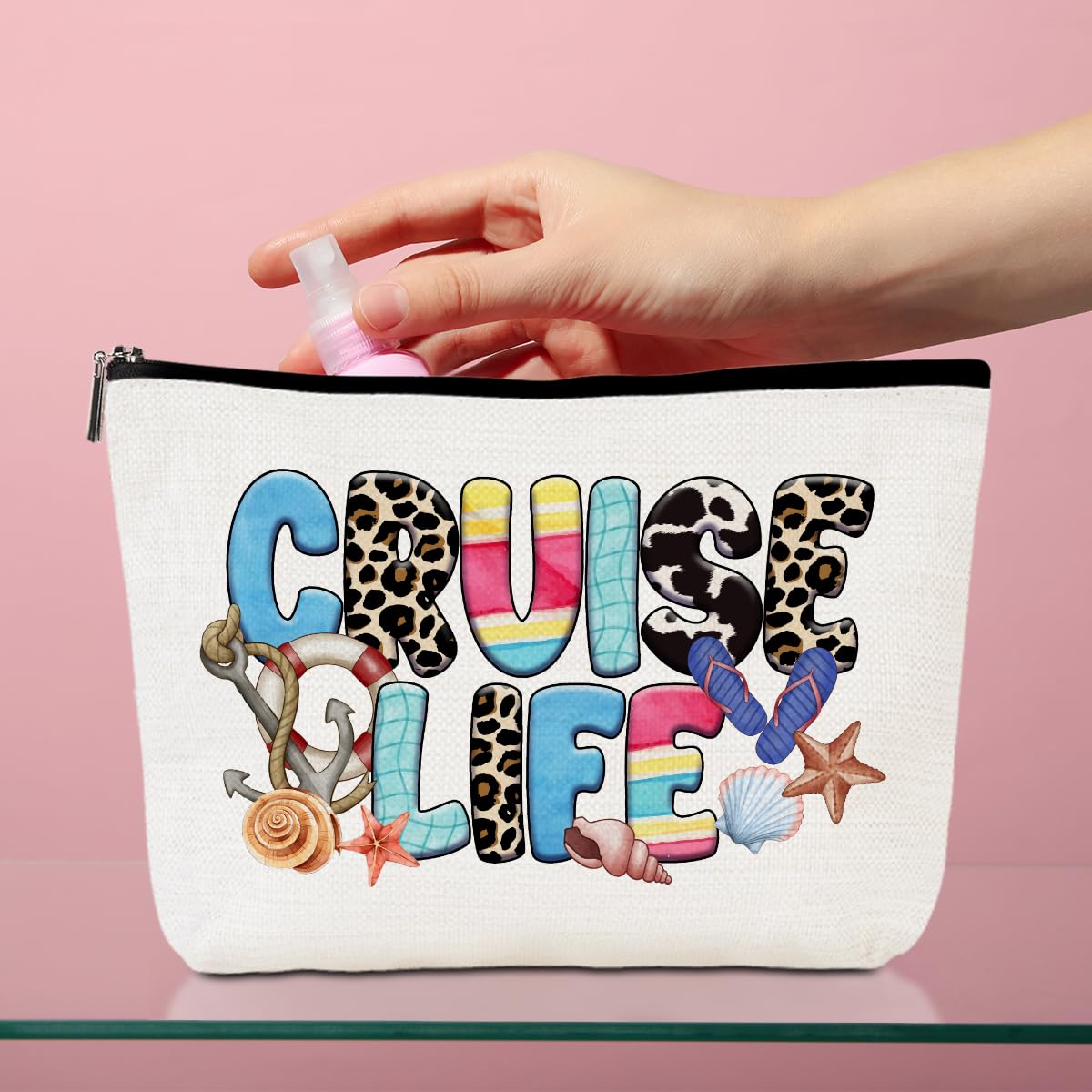 **Waterproof Cruise Life Makeup Bag - Cute Beach Themed Cosmetic Organizer for Women | Perfect Travel Essential for Summer Vacation, Cruise Trips, Beach Lovers & Bestie Gifts (Christmas, Birthday, Graduation)**