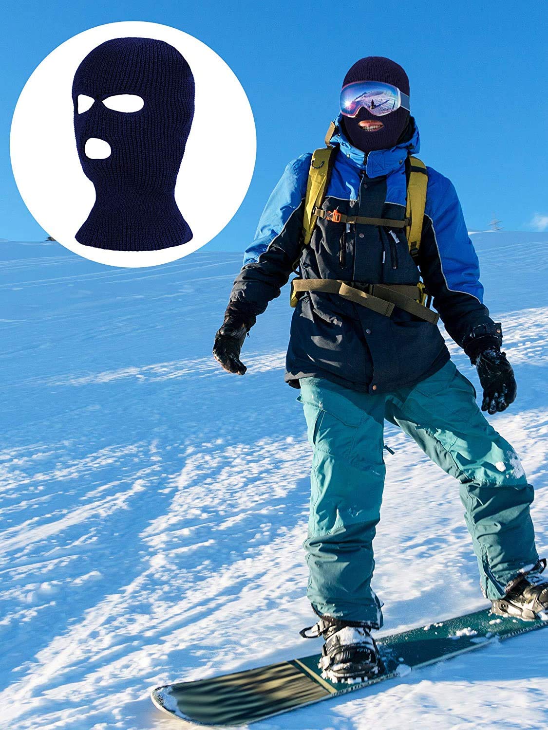 6-Piece 3-Hole Full Face Cover Ski Mask - Warm Knit Balaclava for Winter Sports, Snowboarding, Motorcycling & Outdoor Activities