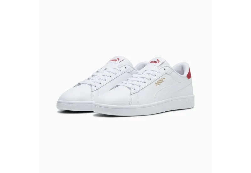 PUMA Men's Smash 3.0 Sneakers - White/Red Athletic Shoes for Running, Training & Casual Wear | Lightweight Comfortable Gym Shoes for Men