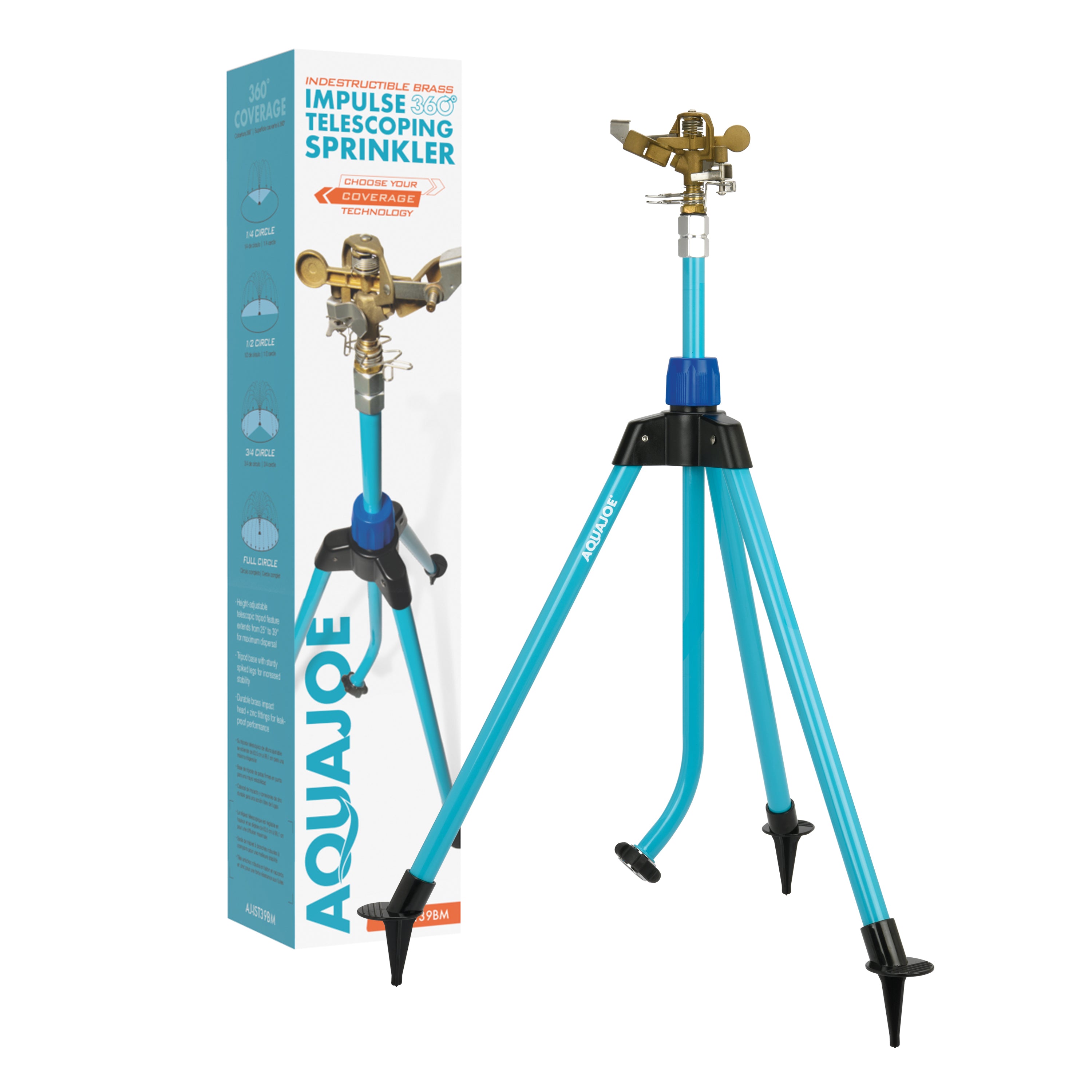 Aqua Joe AJ IST39BM Indestructible Brass Impulse 360 Degree Sprinkler - Telescoping Lawn Sprinkler with 1390 sq ft Max Coverage for Large Yards & Gardens | Perfect for Watering Grass, Plants & Landscaping