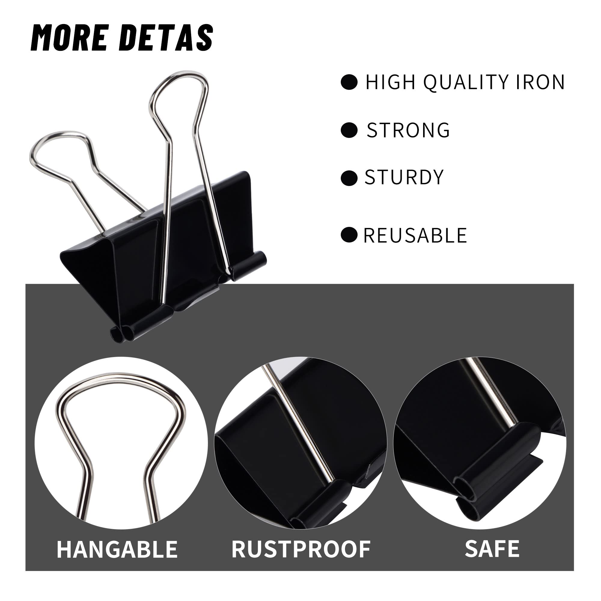24-Pack 1.25 Inch Black Metal Binder Clips - Heavy Duty Medium Paper Clips for Office Documents, School Projects & Home Organization | Perfect for Filing, Crafting & Bulletin Boards