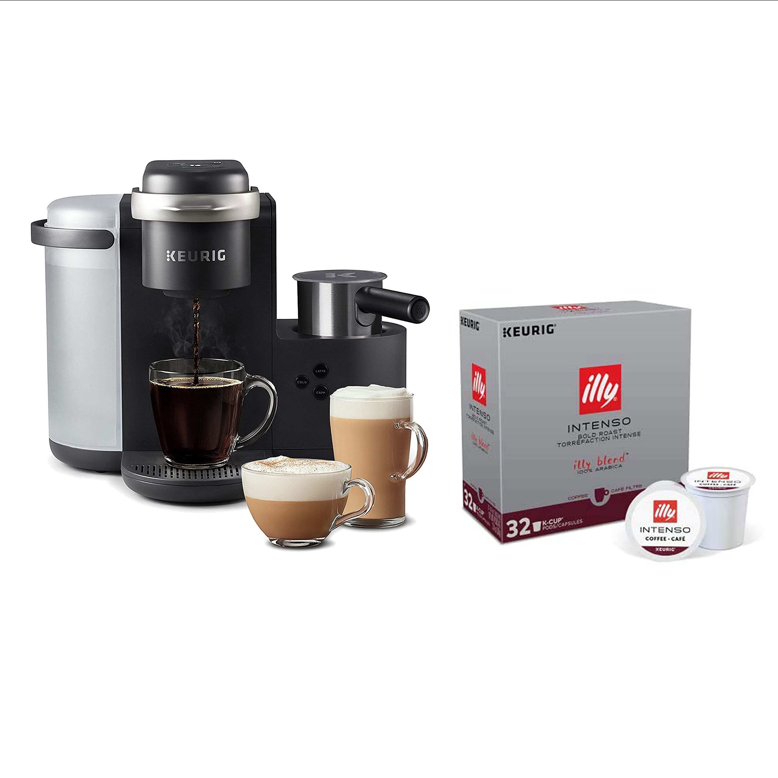 Keurig K-Café Single Serve & Carafe Coffee Maker with 32 Illy Coffee Intenso Dark Roast K-Cup Pods - Perfect for Home, Office & Entertaining