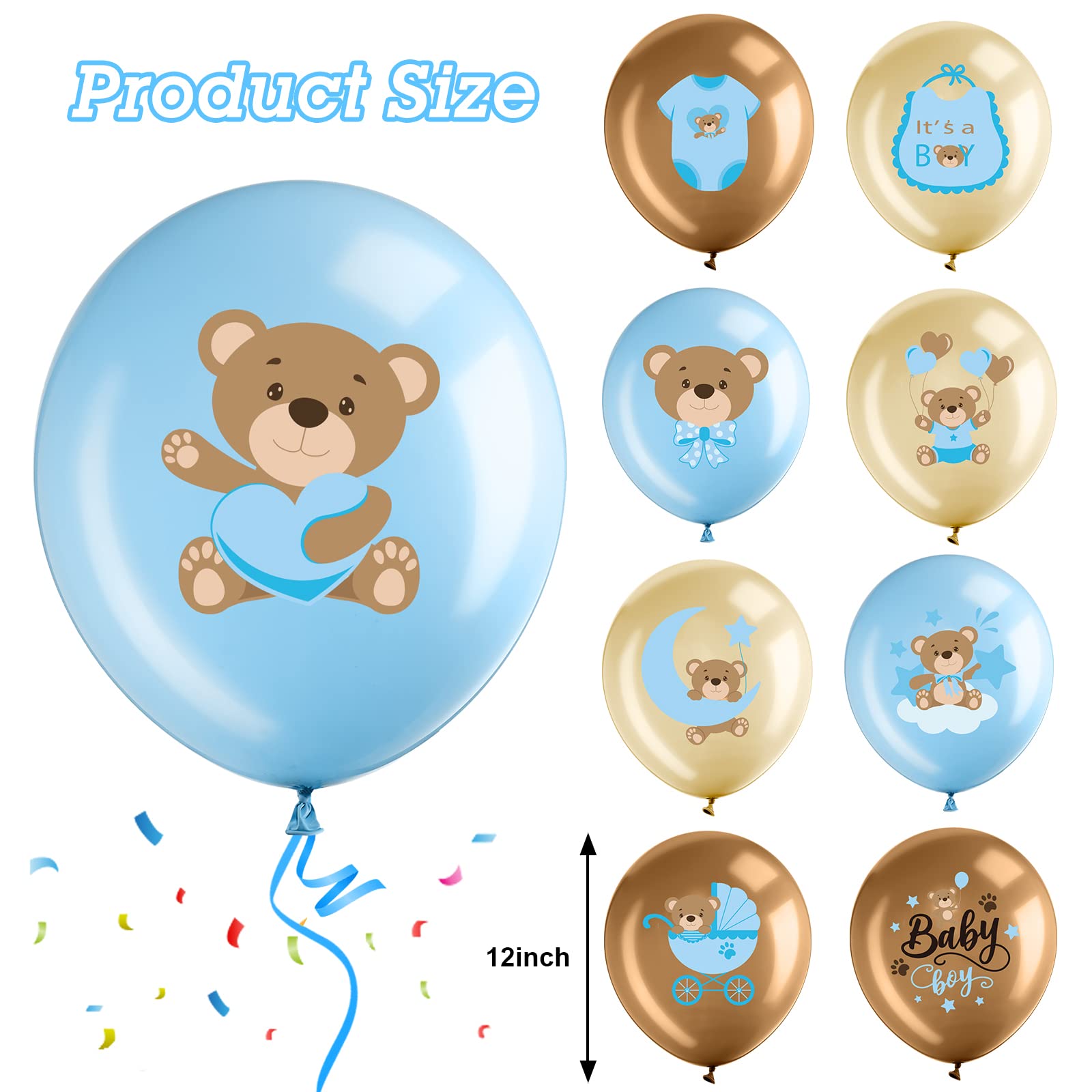 36 Pcs Bear Baby Balloons - Blue & Brown Latex Balloons for Baby Shower, Gender Reveal & Birthday Parties - 