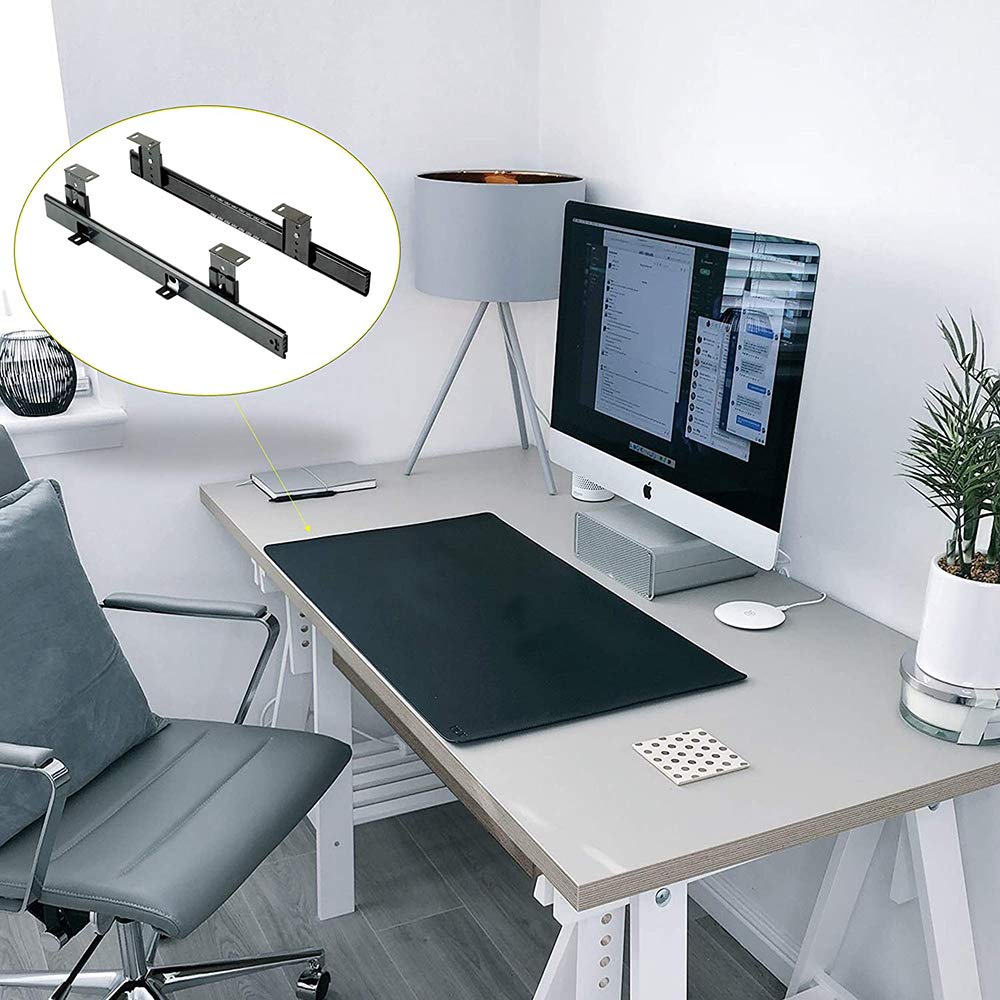 Heavy Duty Under Desk Keyboard Slide Rails with Ball Bearings - Black Computer Desk Extension Tray for Ergonomic Workspace Setup | Perfect for Home Office, Gaming & Workstations