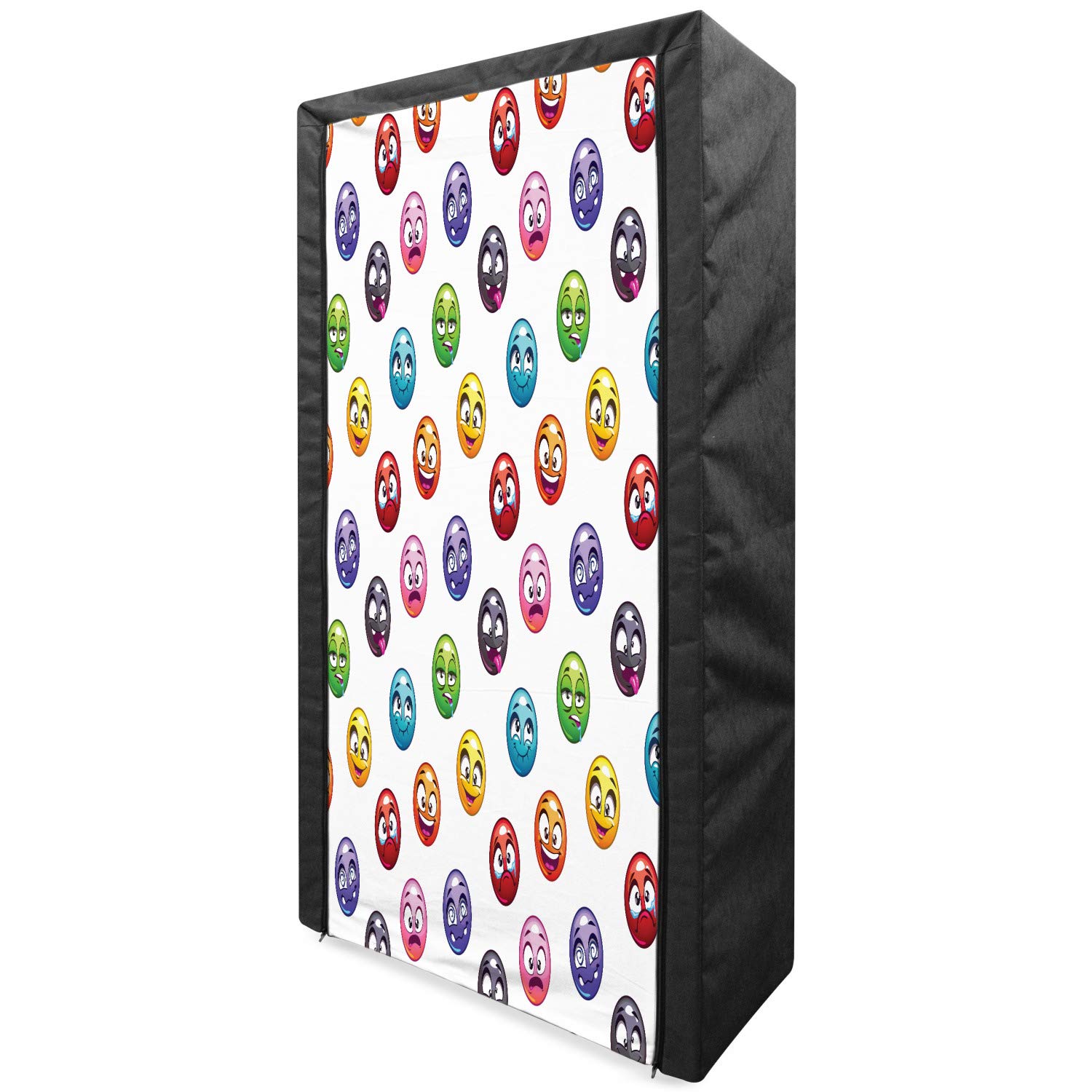 Ambesonne Portable Fabric Wardrobe with Cartoon Emoticons - Colorful Design for Happy, Crying & Tongue-in-Cheek Faces - 33.5