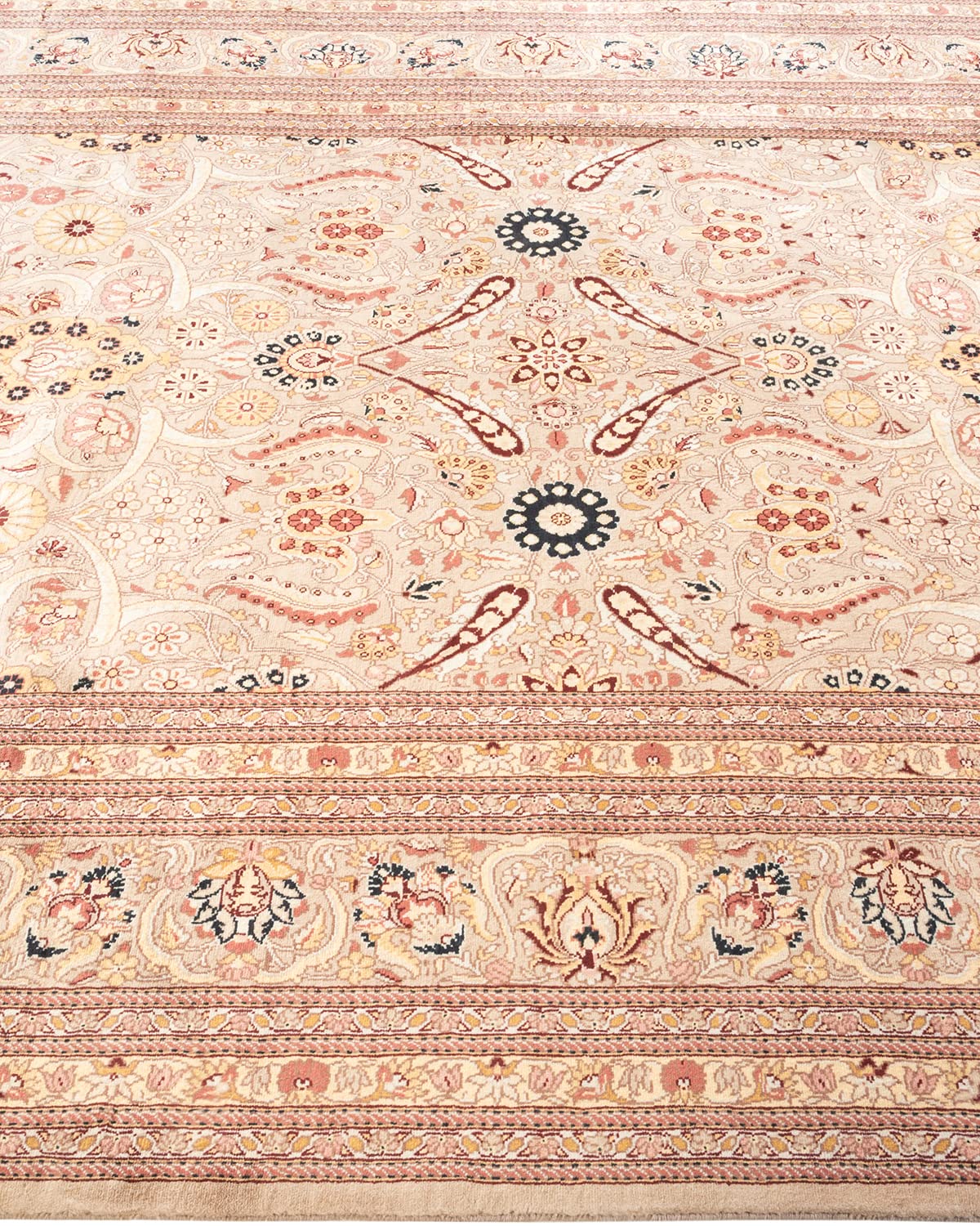 Handmade Wool Oriental Mogul Beige 6x9 Area Rug - Traditional Hand-Knotted One-of-a-Kind Solo Rugs for Living Room, Bedroom & Home Decor
