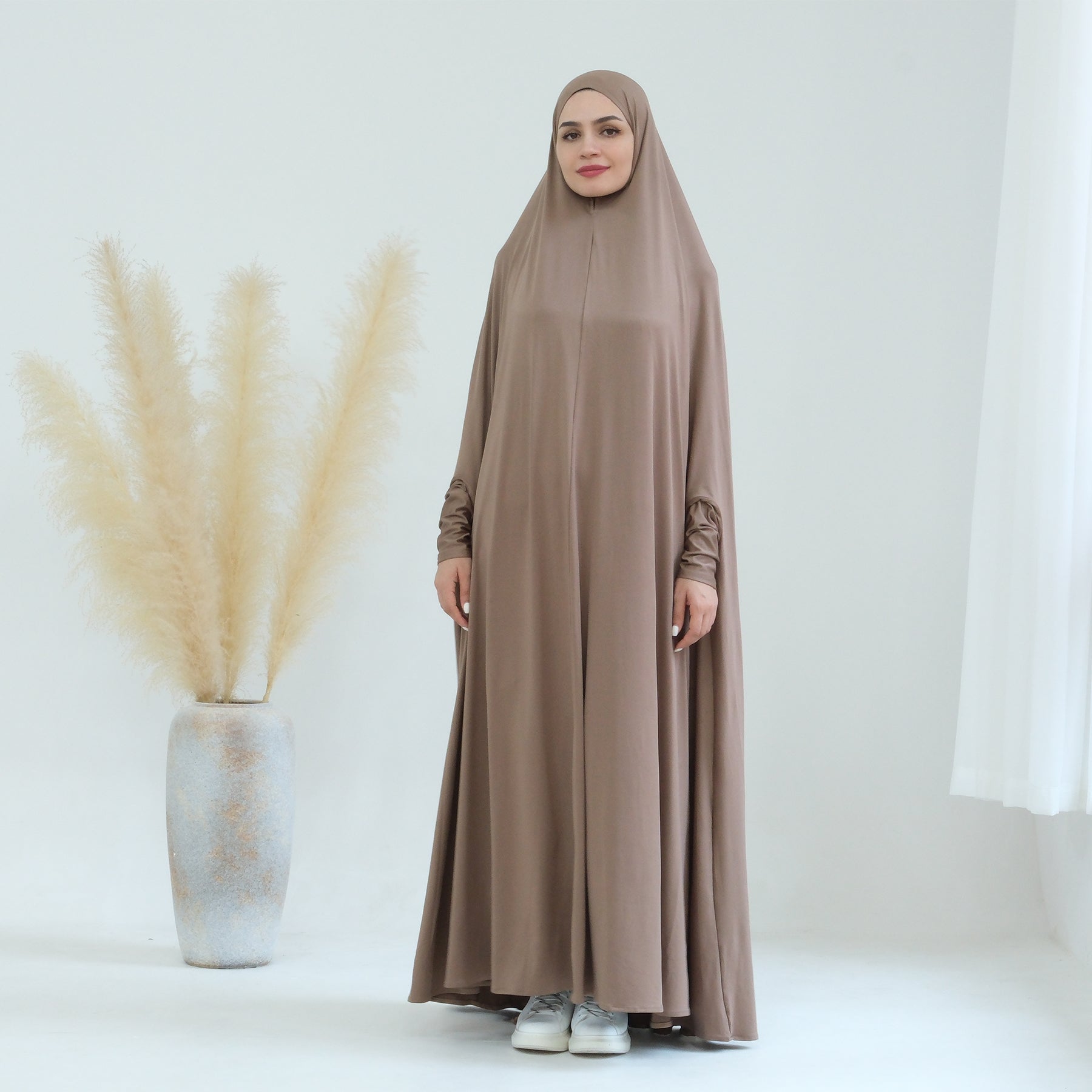 Awra Cape Hijab Combo in Taupe - Modest Muslim Women's Prayer Shawl & Scarf Set for Daily Wear, Prayer, and Special Occasions