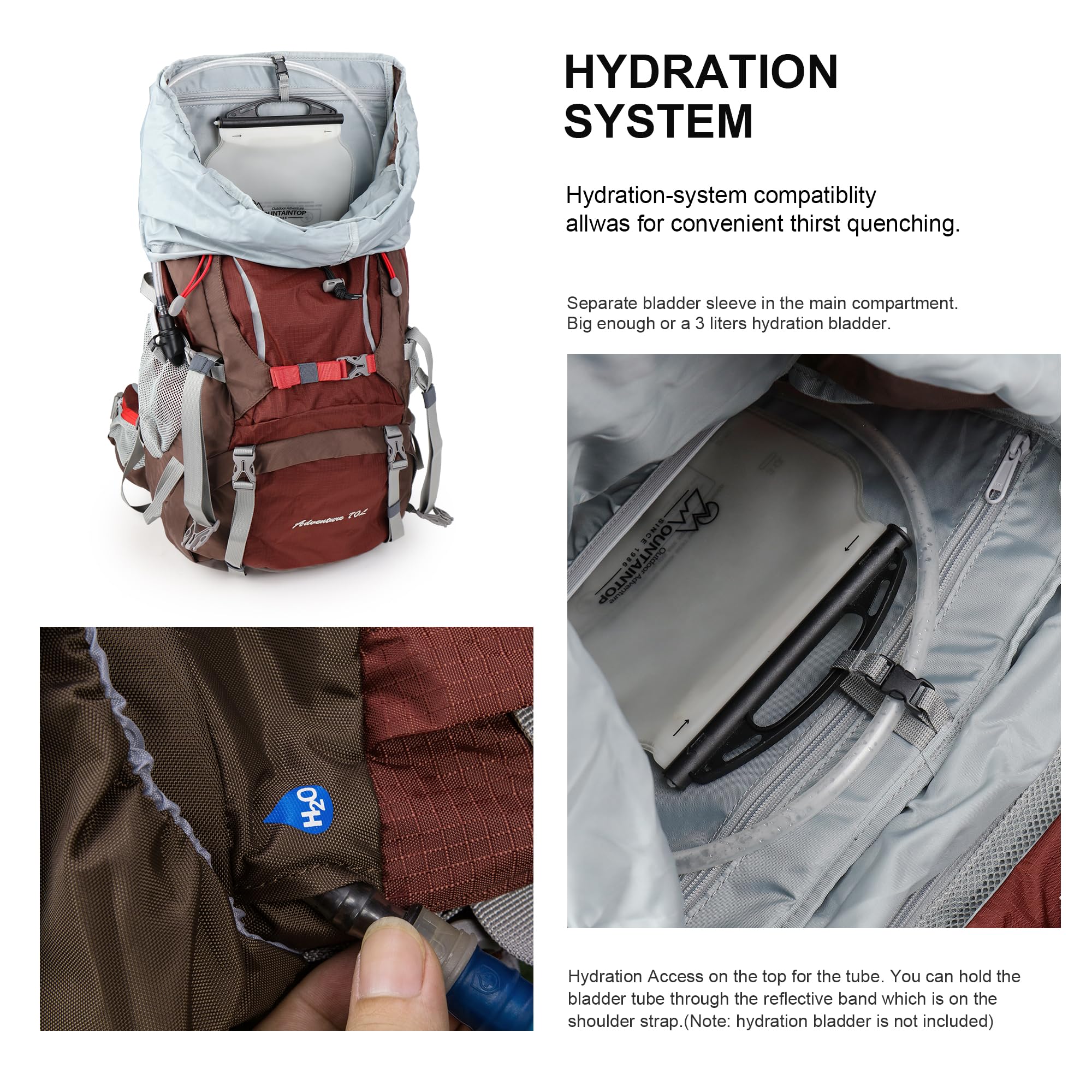 MOUNTAINTOP 70L Hiking Backpack with Rain Cover for Camping & Travel