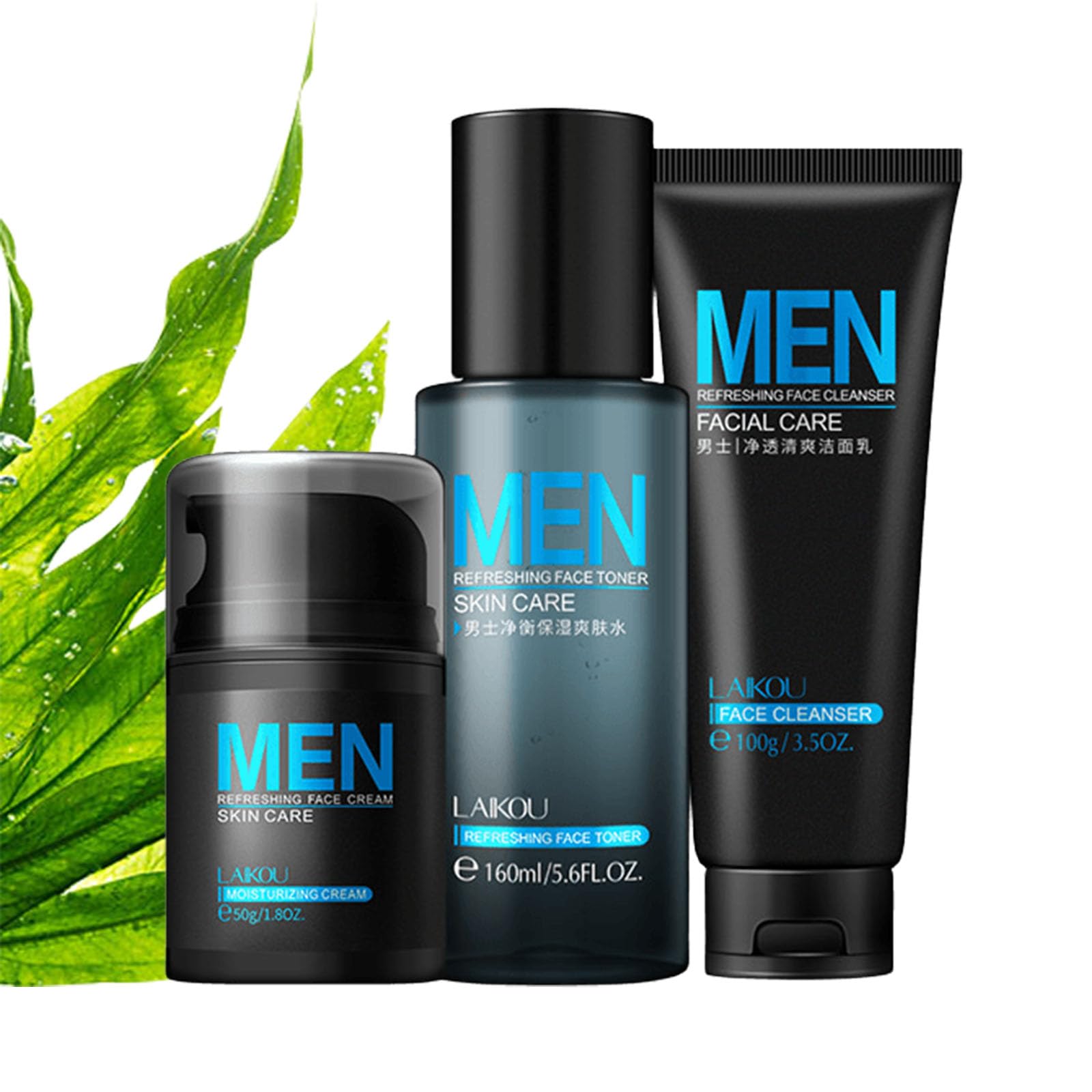 Men's Seaweed Facial Skin Care Kit - Face Wash, Toner & Moisturizer for Dry, Tired Skin | Hydrating & Cleansing Skincare Essentials | Perfect Gift for Men, Boyfriend & Husband | Daily Skincare Routine & Travel Essentials
