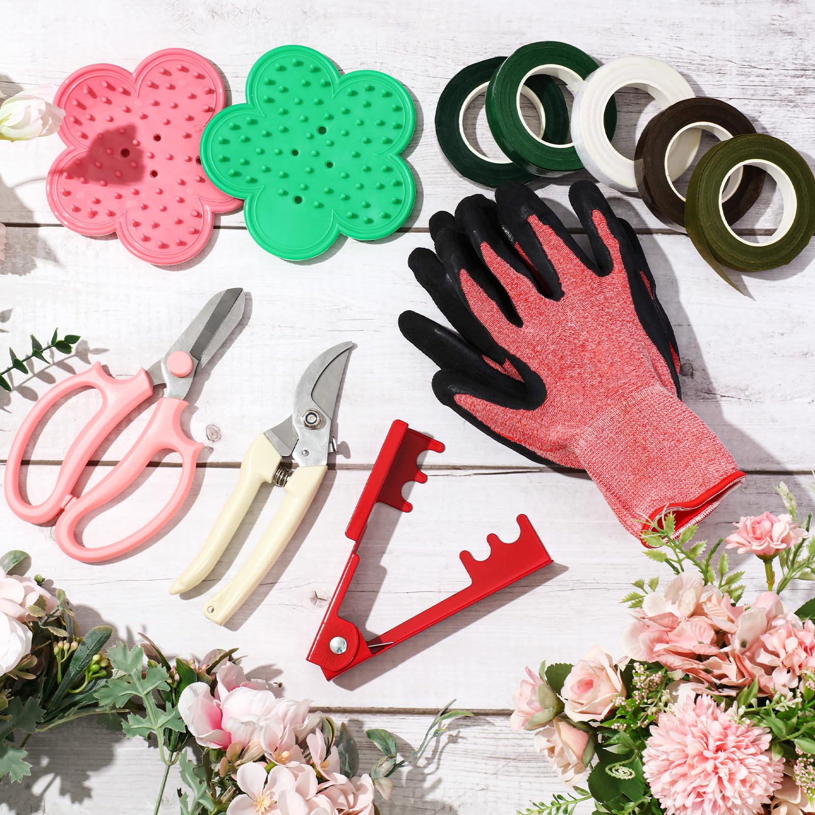 WILLBOND 11-Piece Rose Thorn Remover & Leaf Stripper Kit - Professional Garden Pruning Shears, Floral Scissors, Rose Stripper Tool with Gloves & Tape (Pink) - Perfect for Florists, Gardeners & Flower Arranging Enthusiasts