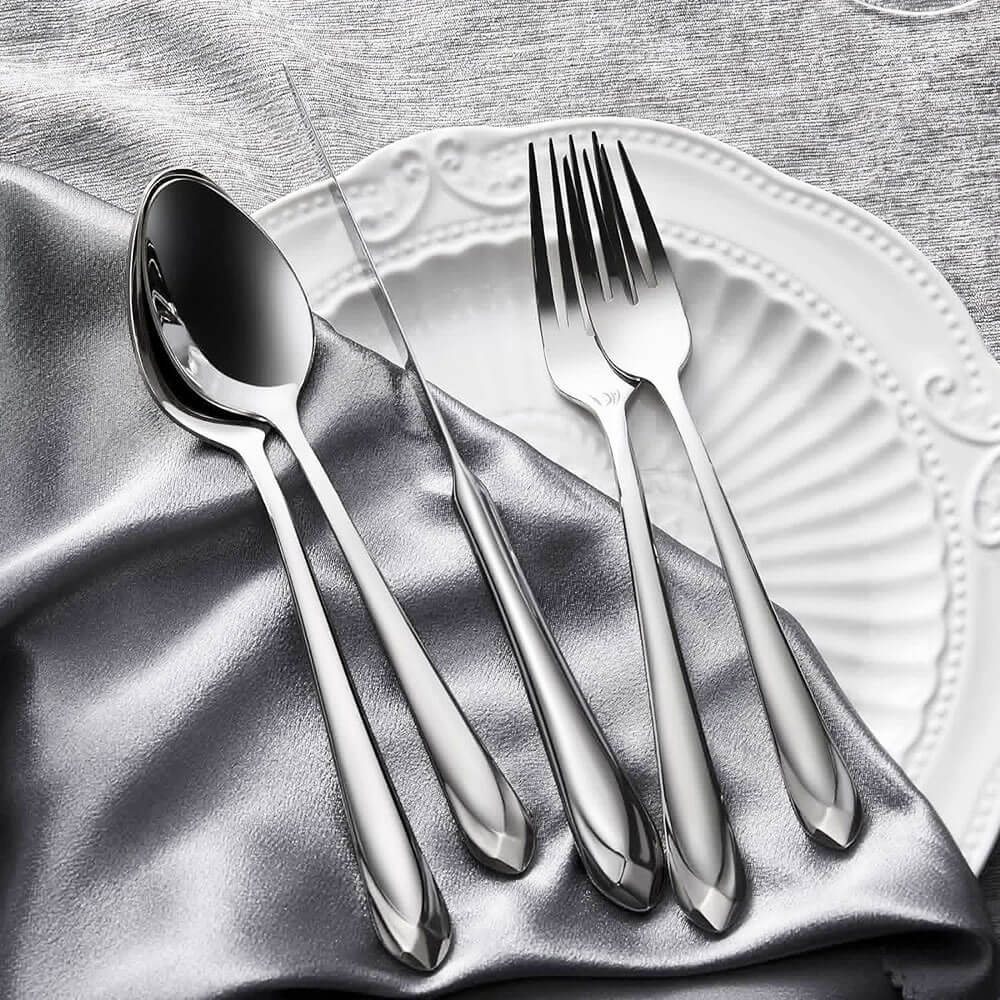 Premium Marina 18/10 Stainless Steel Silverware Set - 45-Piece Flatware Set for 8, Mirror Polished, Dishwasher Safe - Perfect for Dining, Weddings, and Gifts